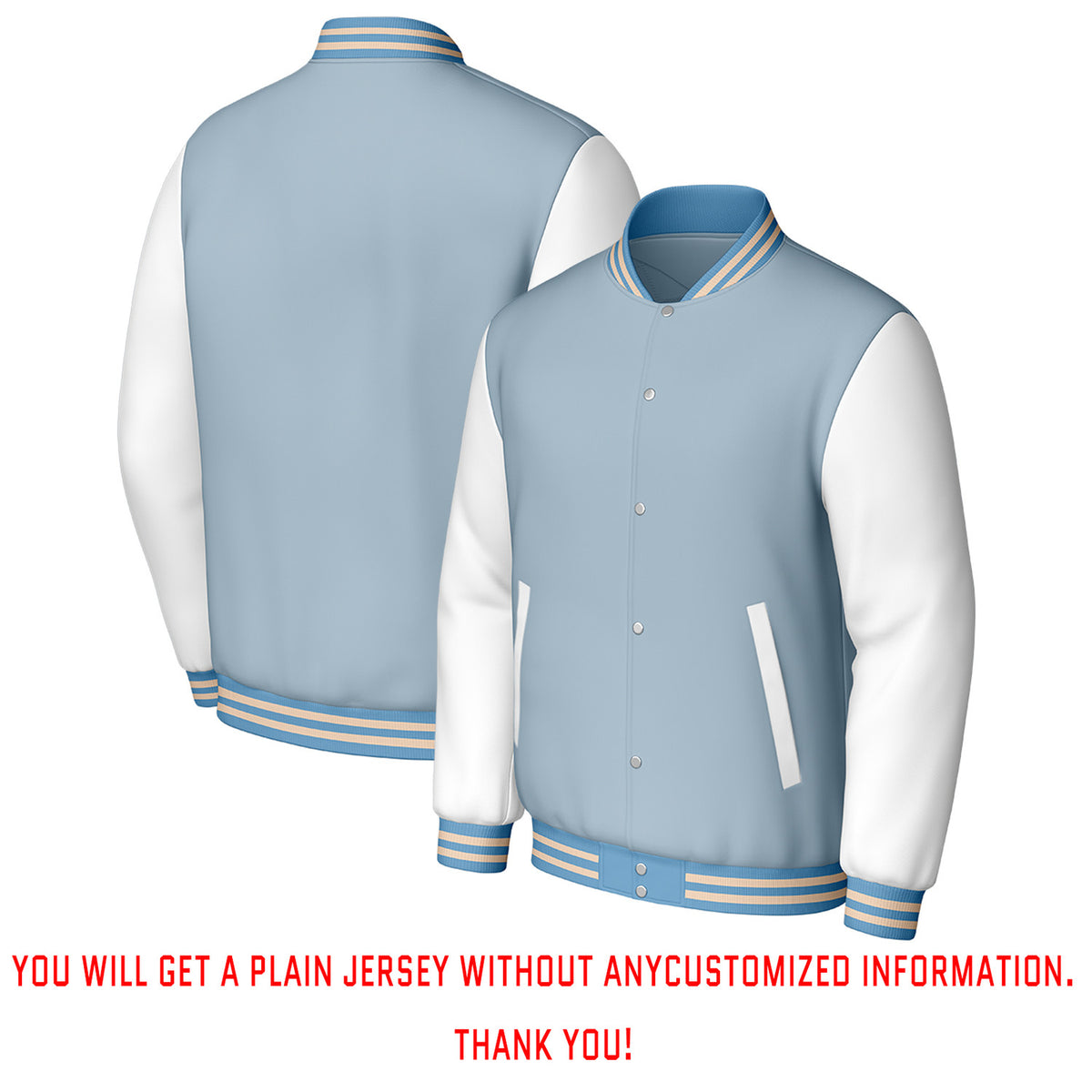 Custom Light Blue & White Varsity Baseball Jacket | Personalized Letterman Baseball Bomber for Adult & Youth