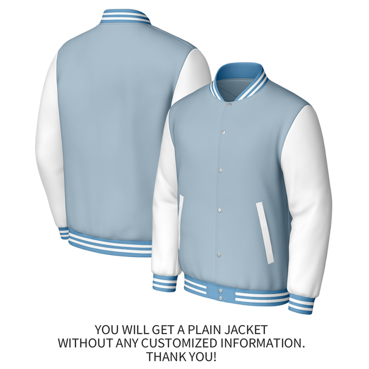 Custom Light Blue & White Varsity Baseball Jacket | Personalized Jacket with Stitched Name & Number for Adult & Youth