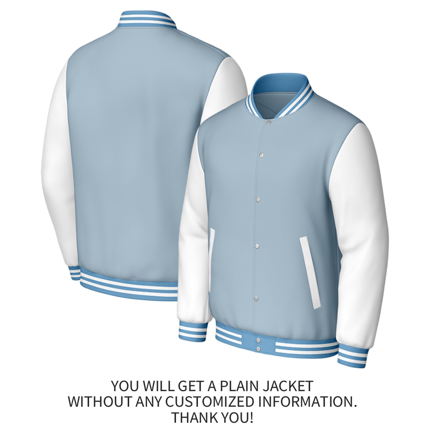 Custom Light Blue & White Varsity Baseball Jacket | Personalized Jacket with Stitched Name & Number for Adult & Youth