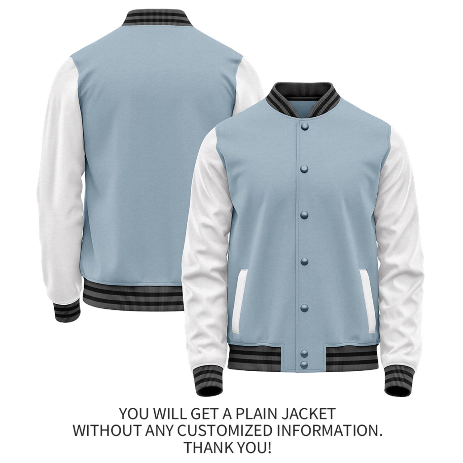 Custom Lightblue White Jacket Personalized Team Name Number Letterman Bomber for Adult & Youth