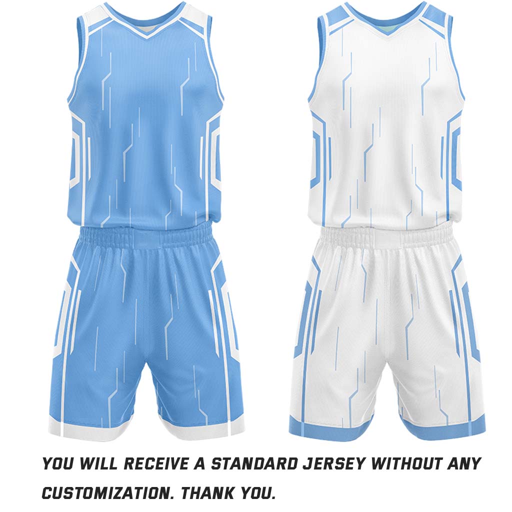 Custom Light Blue & White Reversible Geometric Basketball Jersey Shorts Set | Personalized Team Uniform