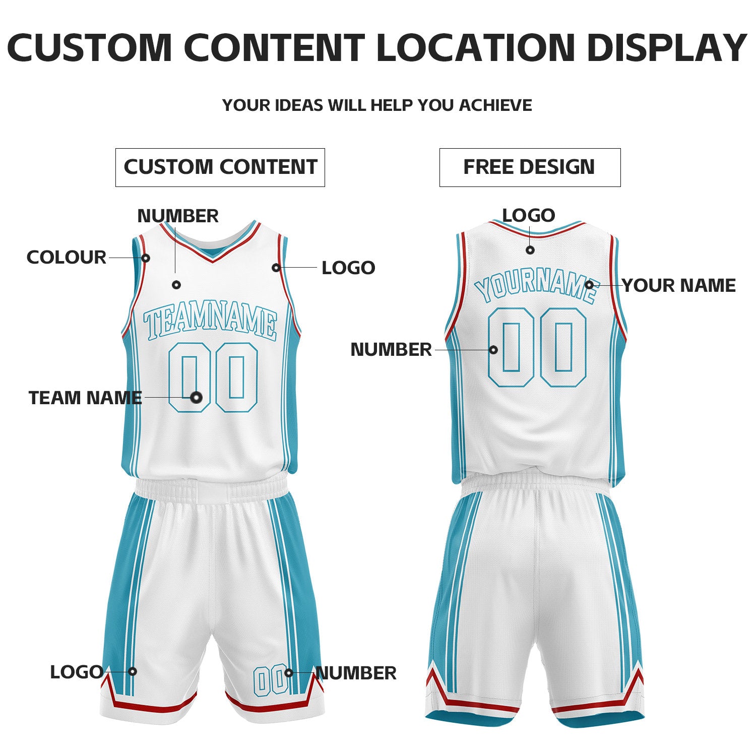 Custom Light Blue & White Reversible Basketball Jersey Shorts Set | Personalized Full Vintage Team Uniform