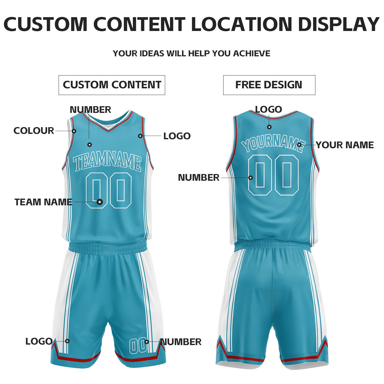 Custom Light Blue & White Reversible Basketball Jersey Shorts Set | Personalized Full Vintage Team Uniform