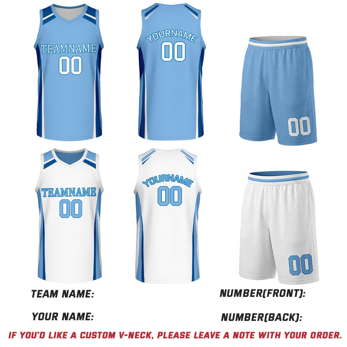 Custom Light Blue & White Reversible Basketball Jerseys | Personalized Team Uniforms Set for Men Women