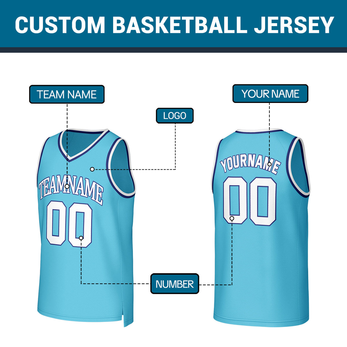 Custom Light Blue White Stitched Basketball Jersey | Personalized Name Number Logo Mesh Sports Jersey