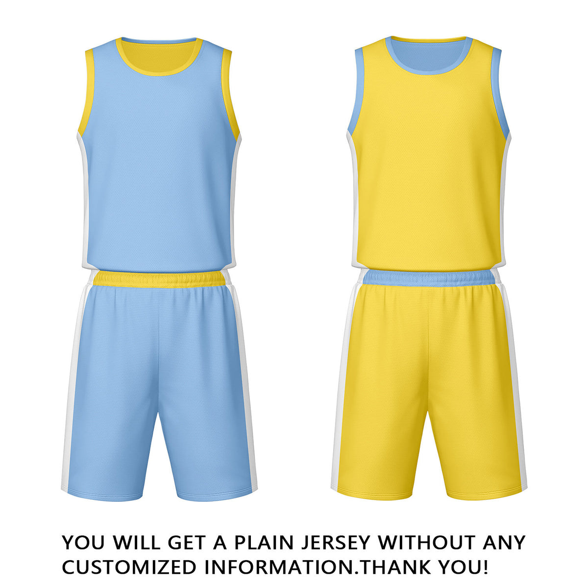 Custom Light Blue Yellow Reversible Basketball Jersey Set | Personalized Name Number Mesh Sports Uniform