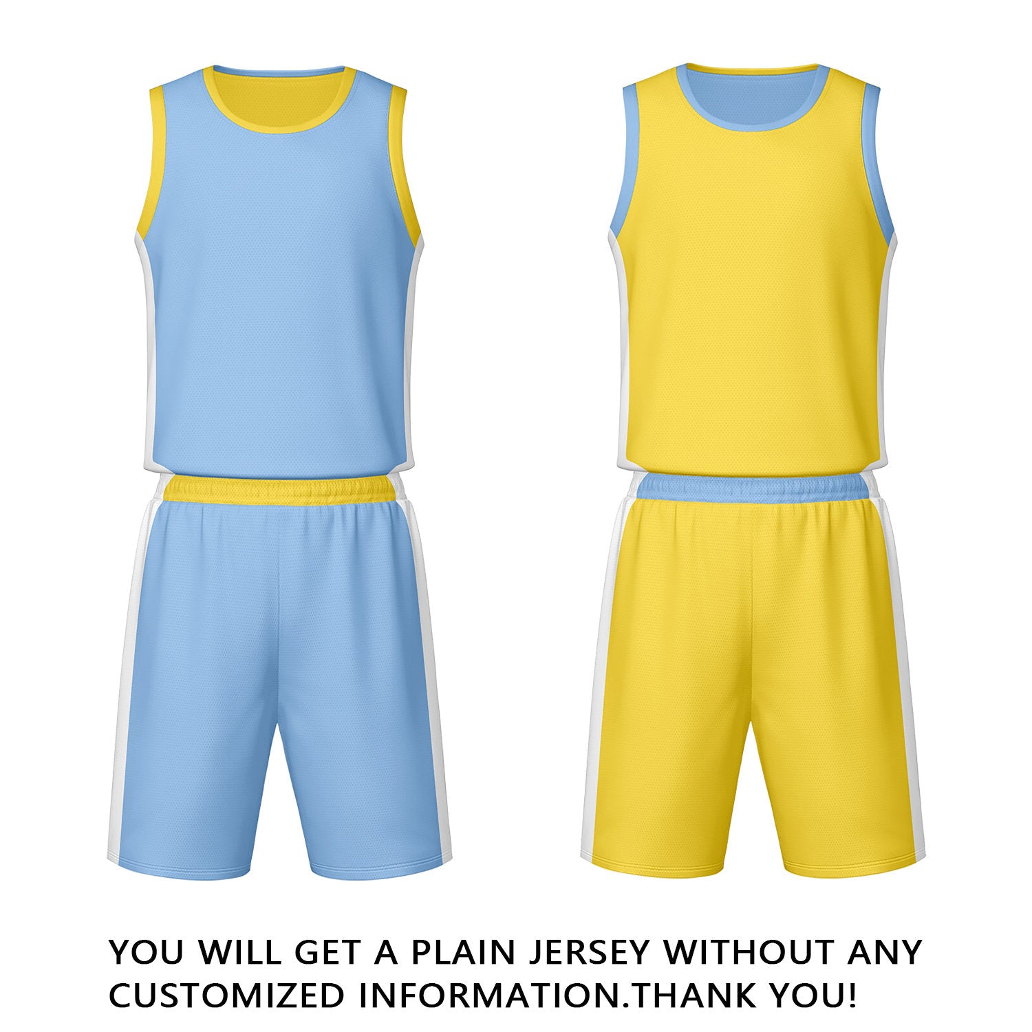 Custom Light Blue Yellow Reversible Basketball Jersey Set | Personalized Name Number Mesh Sports Uniform