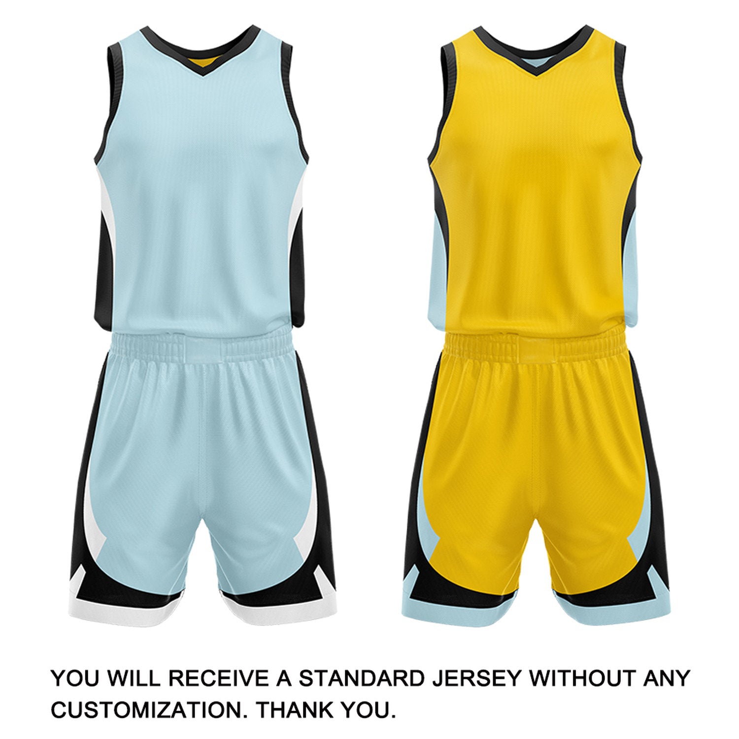 Custom Light Blue Yellow Reversible Basketball Jersey Set | Personalized Name Number Mesh Sports Uniform