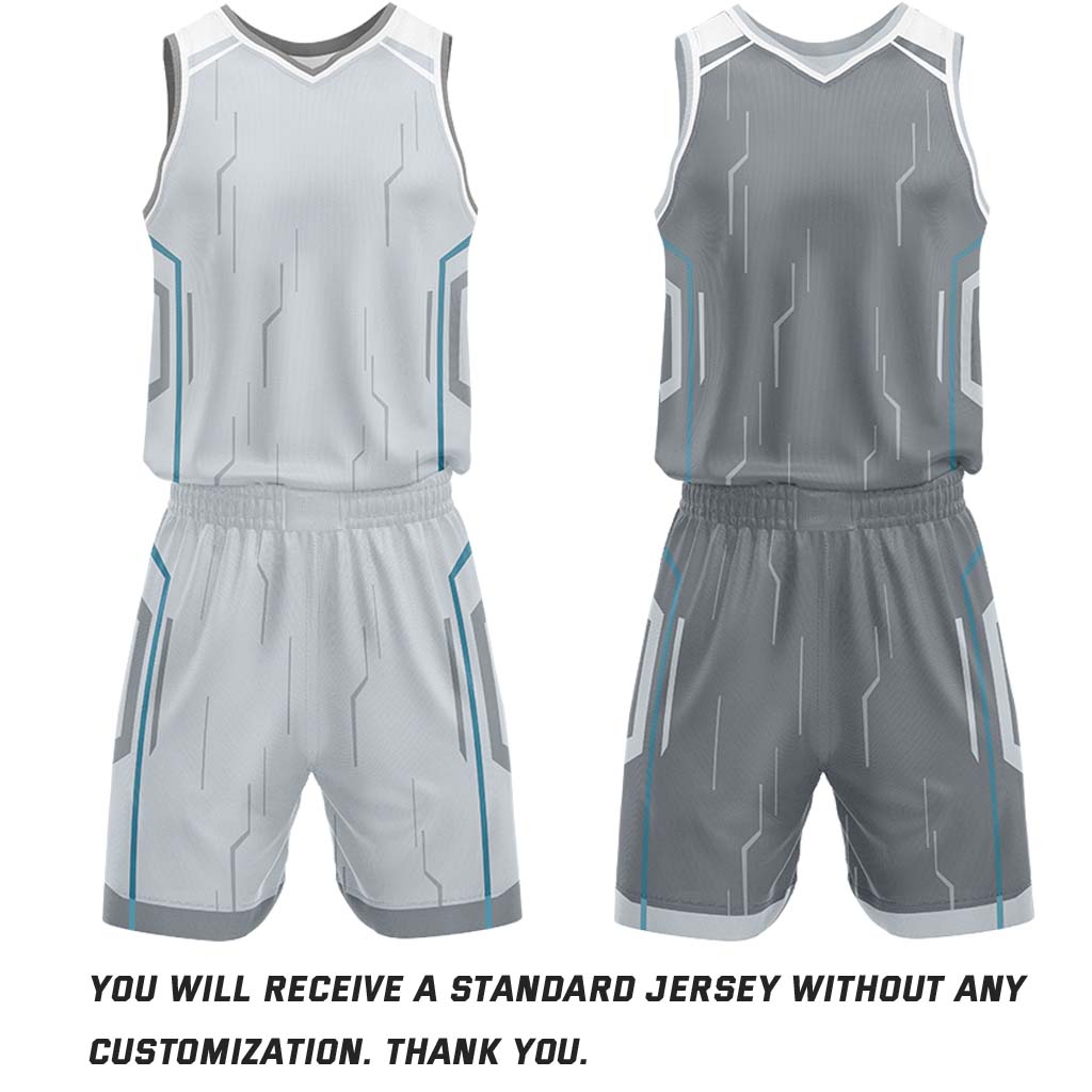 Custom Light Gray & Gray Reversible Geometric Basketball Jersey Shorts Set | Personalized Team Uniform