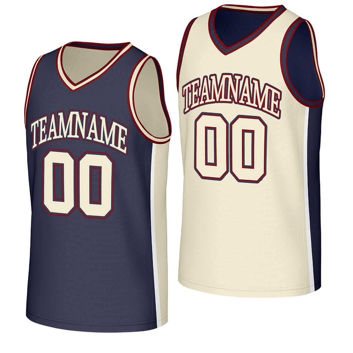 custom lightweight athletic basketball jerseys navy cream reversible by Vosoli, Personalized team name, number & logo. Fast delivery.