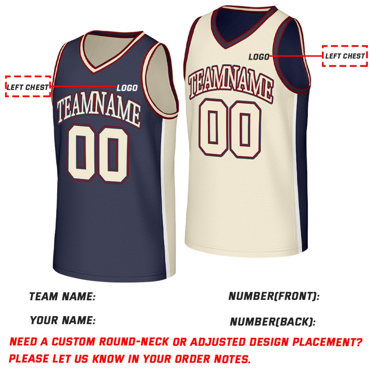 Custom Navy & Cream Reversible Basketball Jersey | Personalized Team Jerseys with Name Number Logo