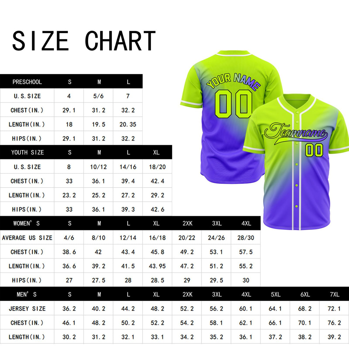 Custom Lime Green and Purple Gradient Baseball Jersey - Neon Team Uniforms