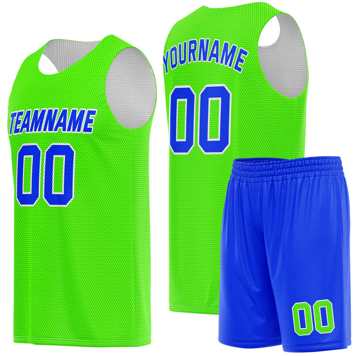 Custom Lime Green &amp; Royal Blue Basketball Jersey + Shorts Set - Personalized Team Name, Number | Vosoli
