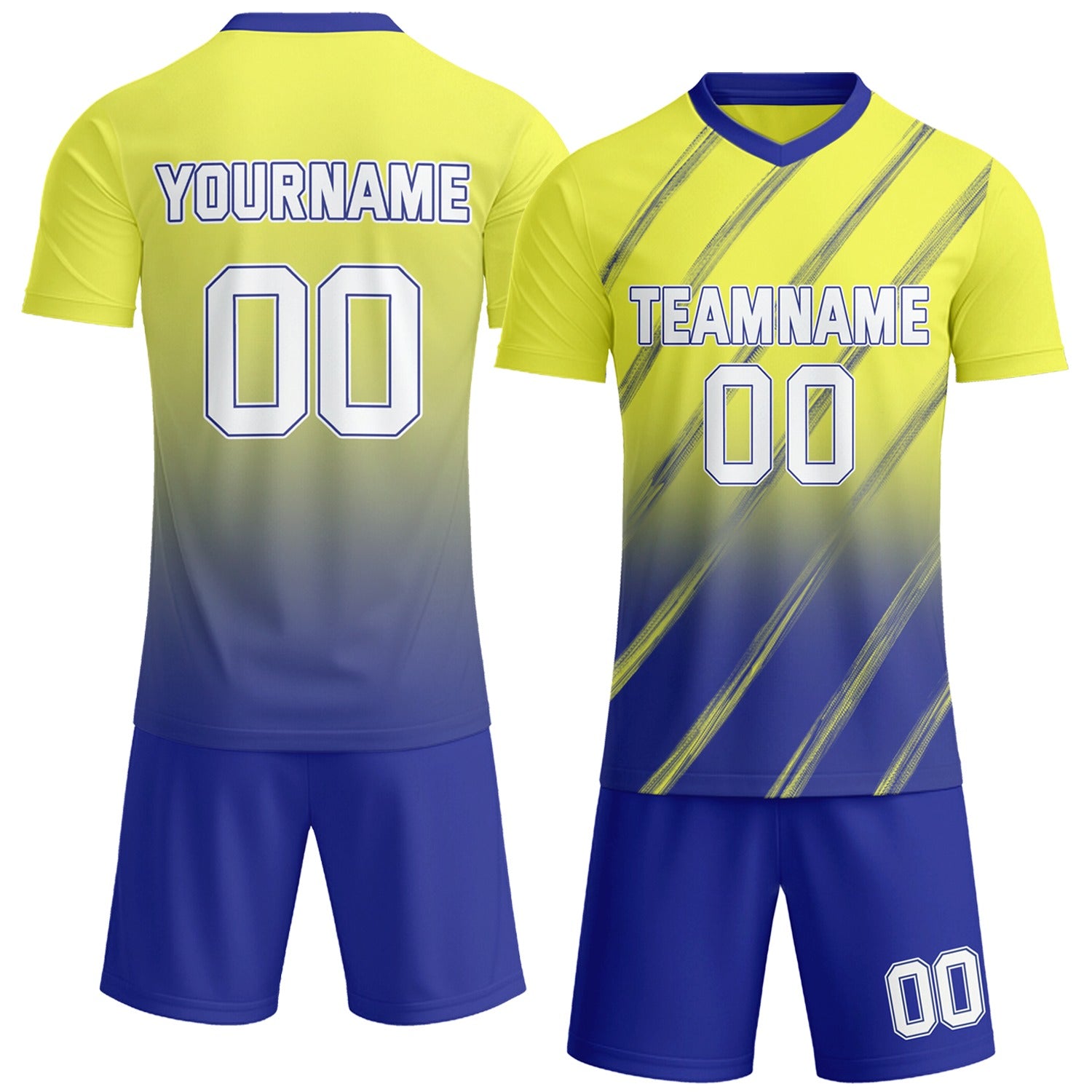 Custom Lime Yellow & Royal Blue Gradient Soccer Jersey Set | Personalized Team Uniform | Vosoli