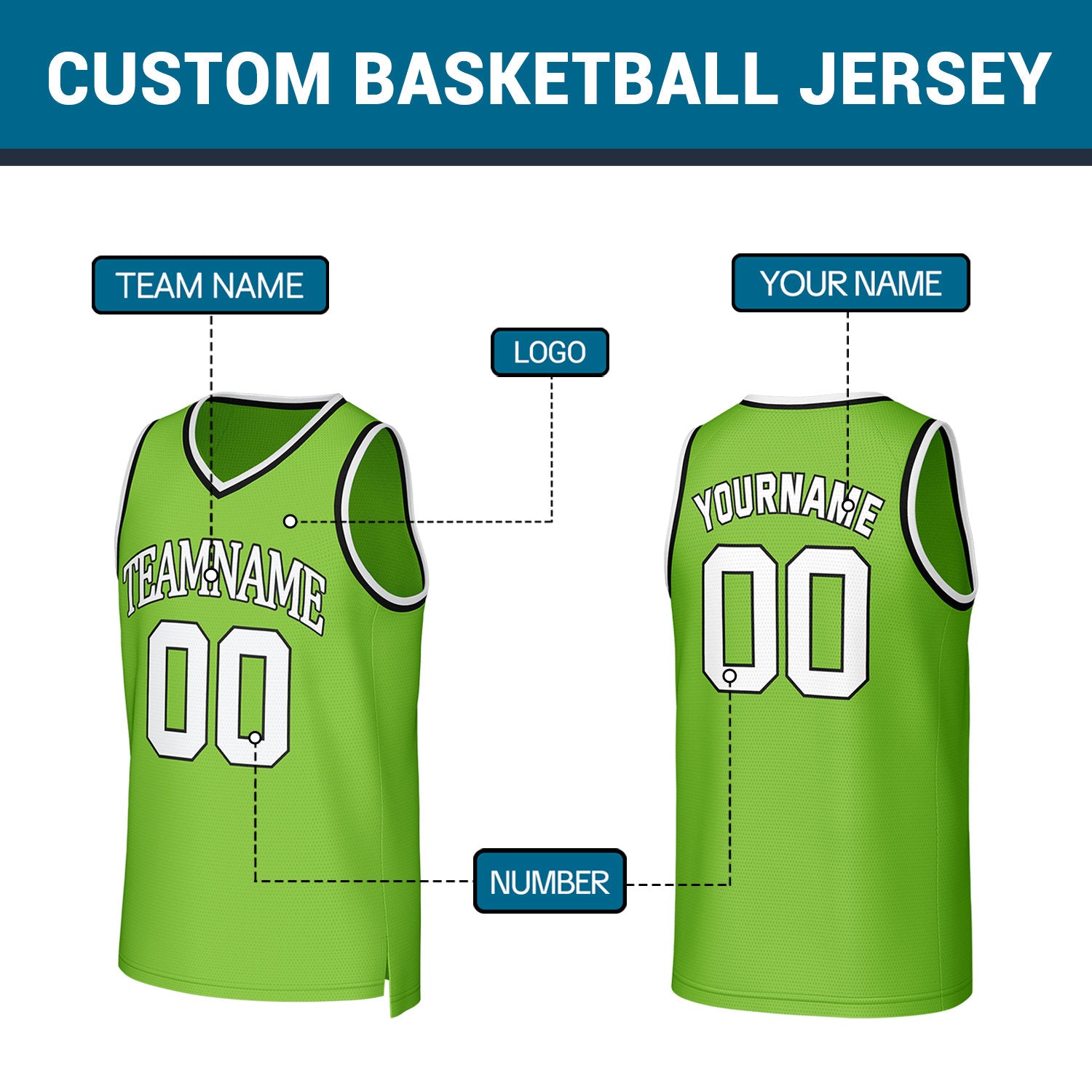 Custom Lime Green White Stitched Basketball Jersey | Personalized Name Number Logo Mesh Sports Jersey