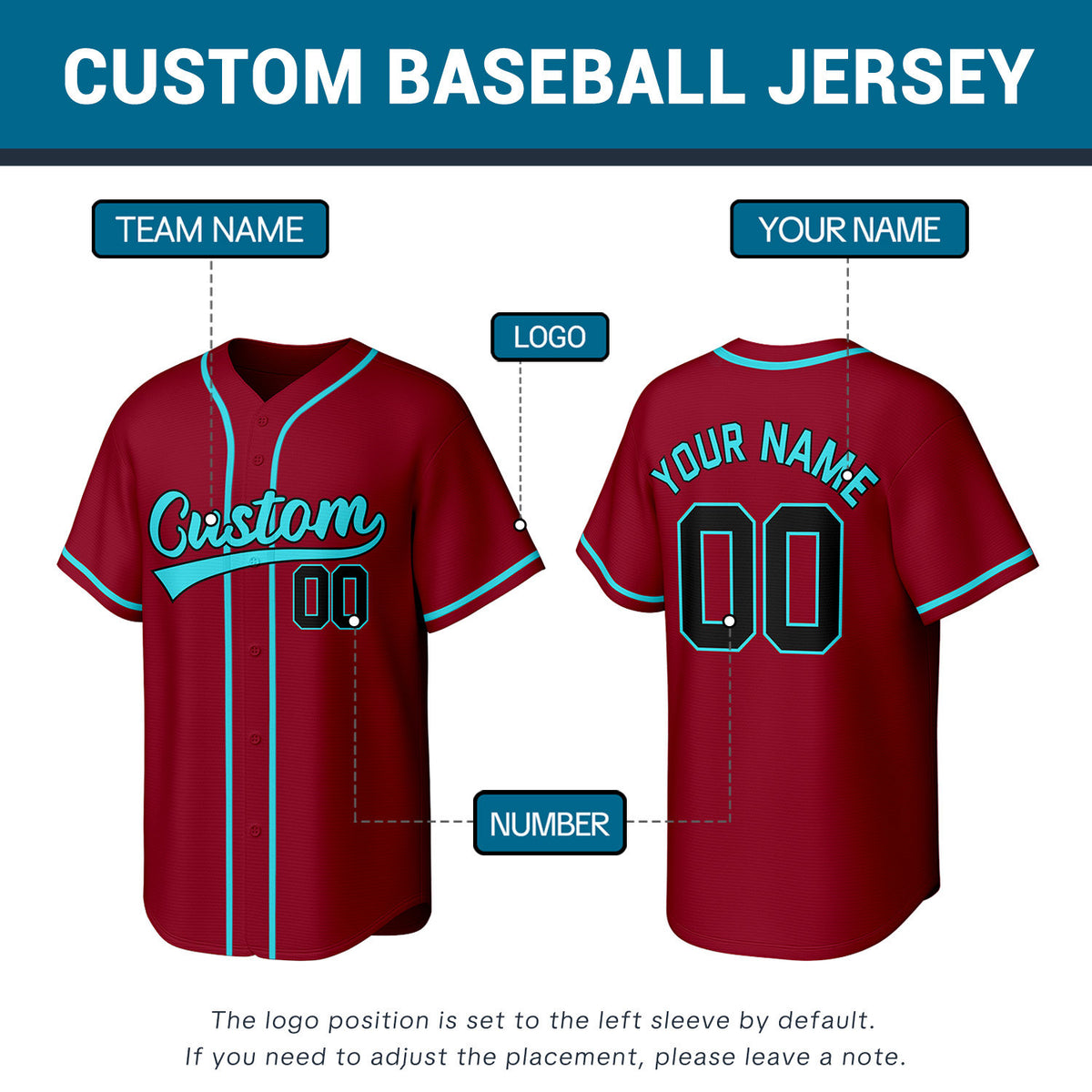 Custom Maroon Black & Aqua Personalized Baseball Jersey | Team Sports Uniform | Vosoli