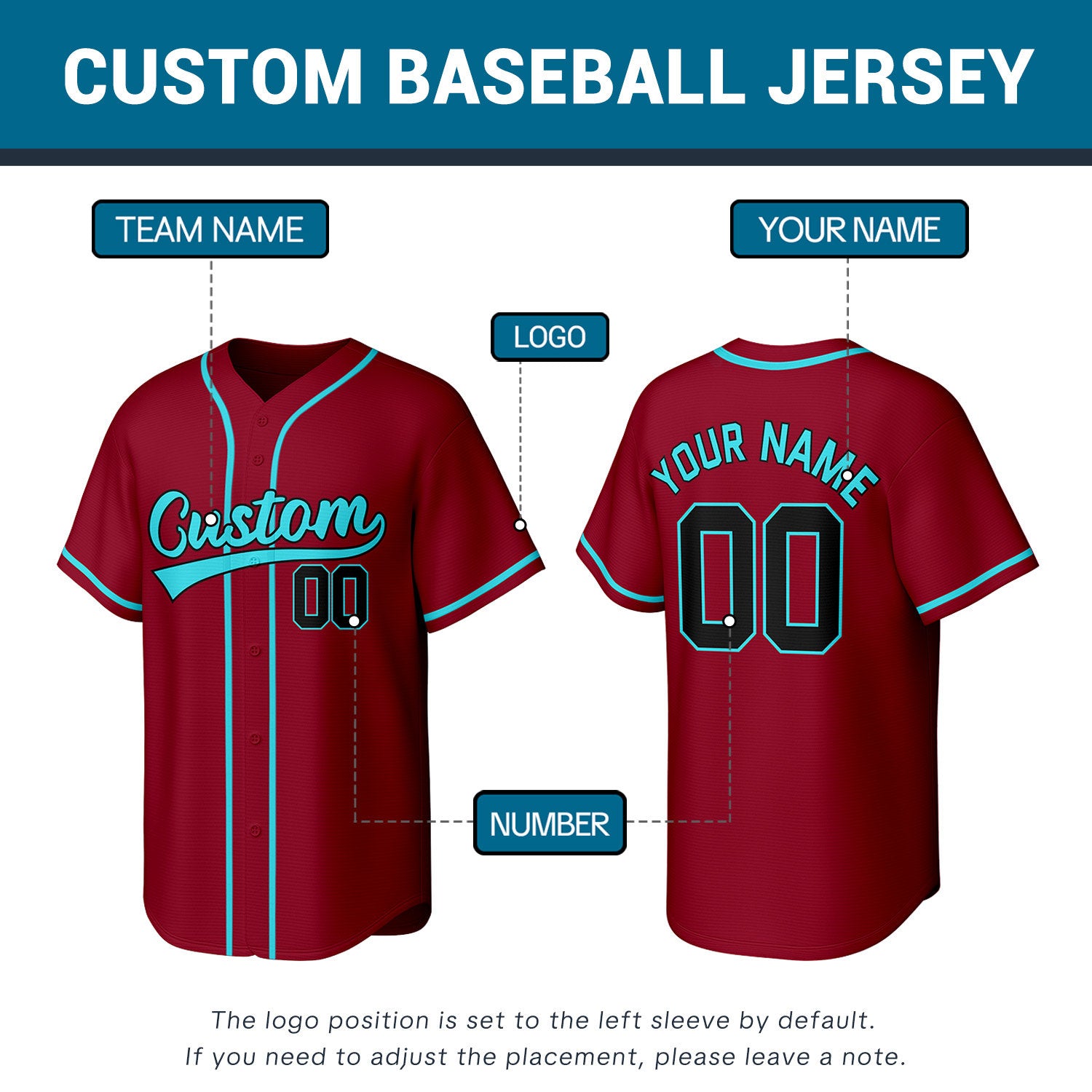 Custom Maroon Black & Aqua Personalized Baseball Jersey | Team Sports Uniform | Vosoli