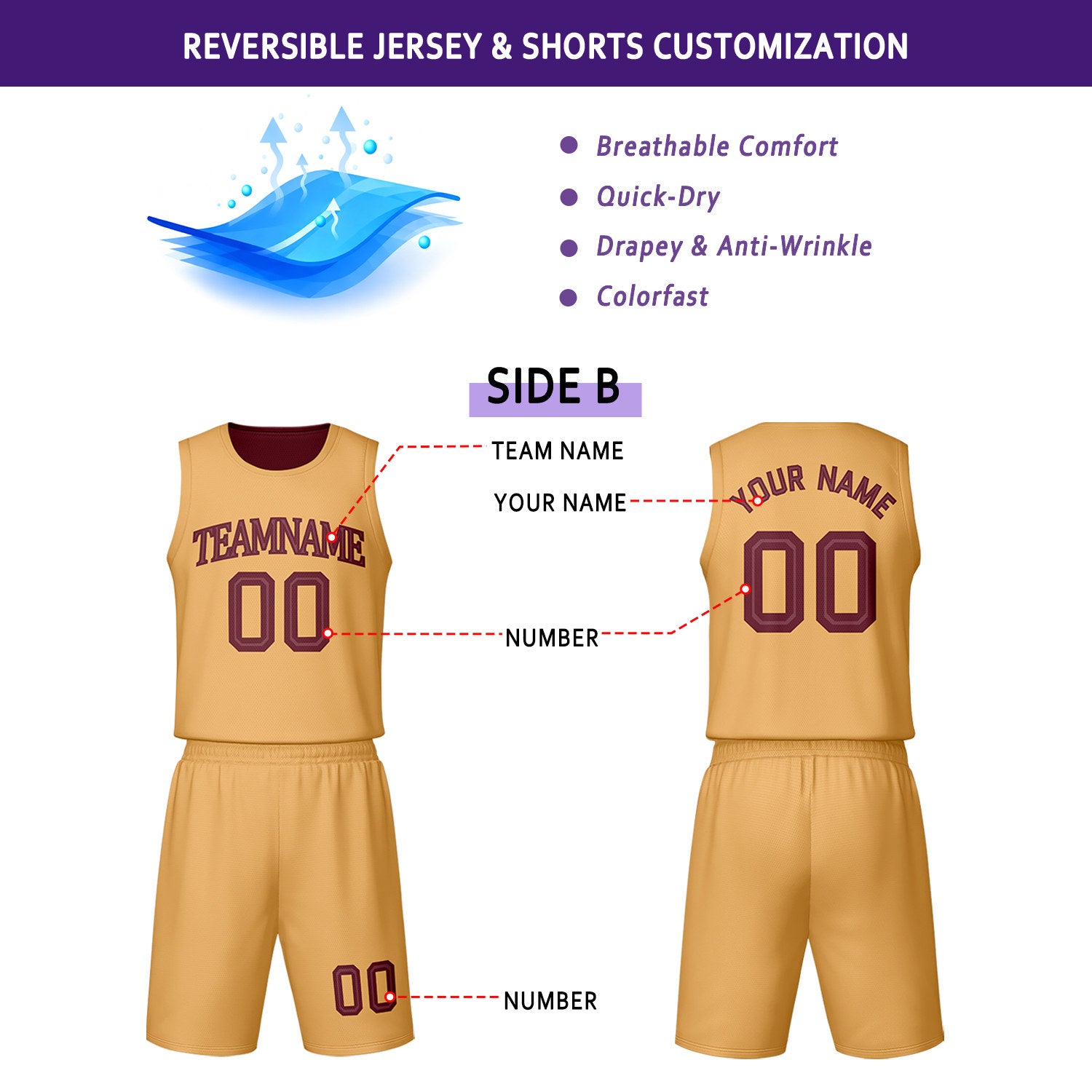 Custom Maroon & Gold Reversible Basketball Jersey Shorts Set | Personalized Team Uniform