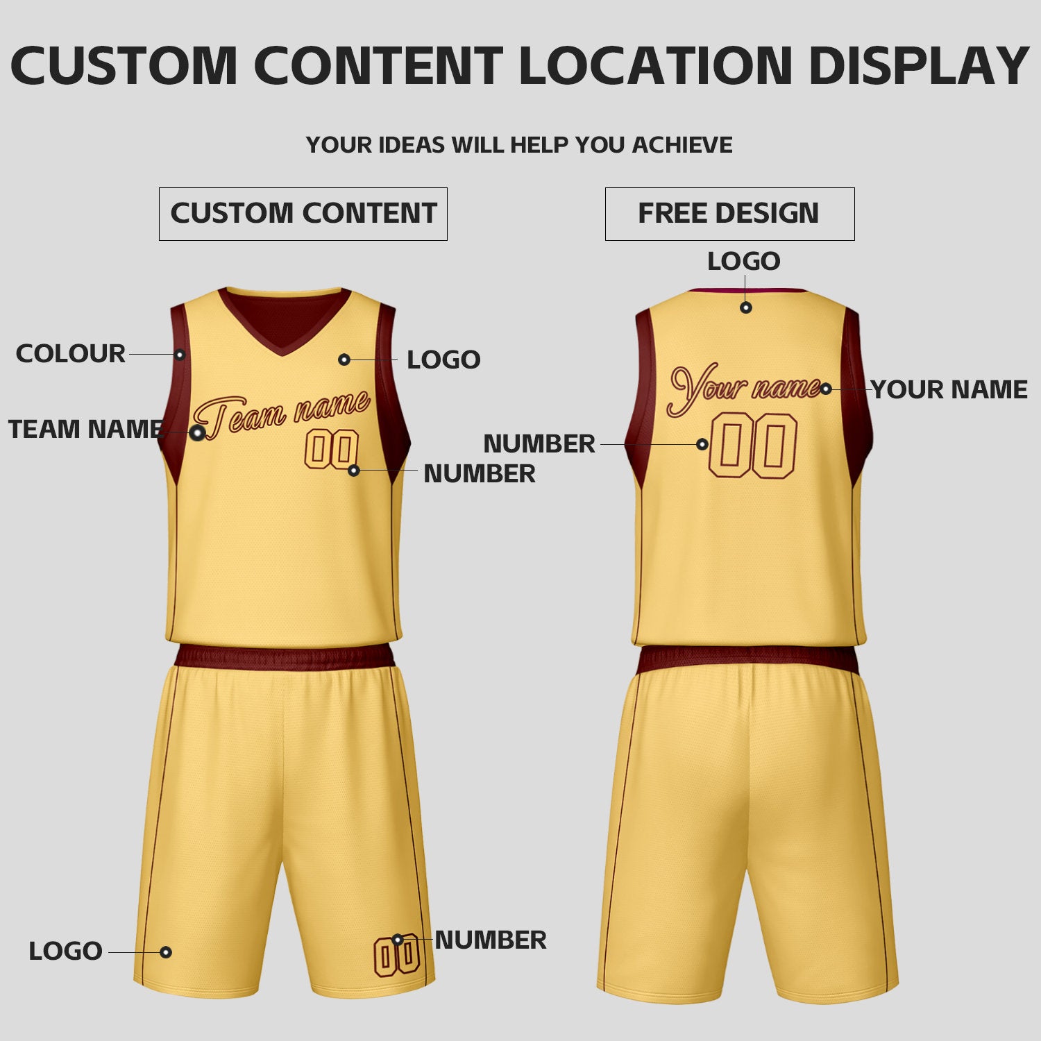Custom Maroon & Gold Reversible Basketball Jersey Shorts Set | Personalized Team Uniform