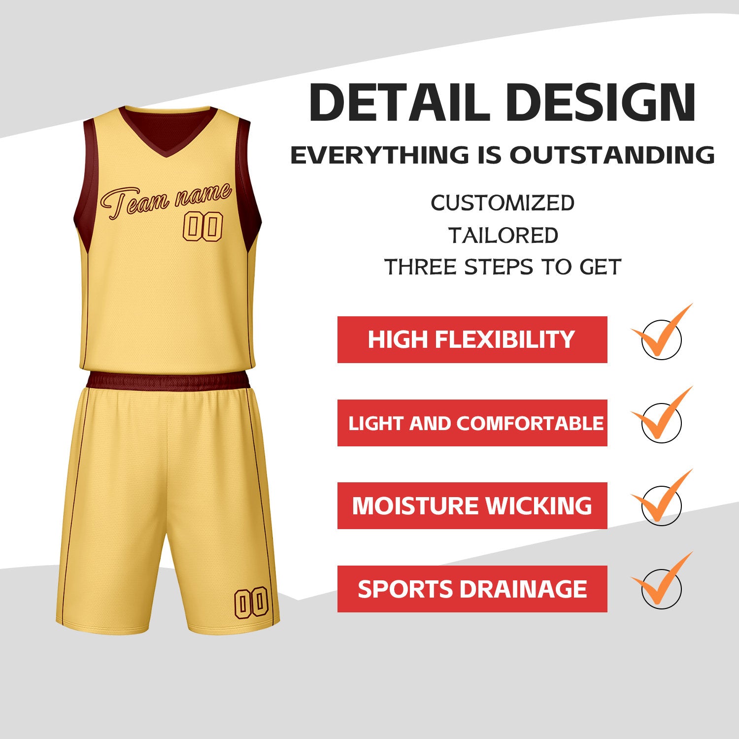 Custom Maroon & Gold Reversible Basketball Jersey Shorts Set | Personalized Team Uniform