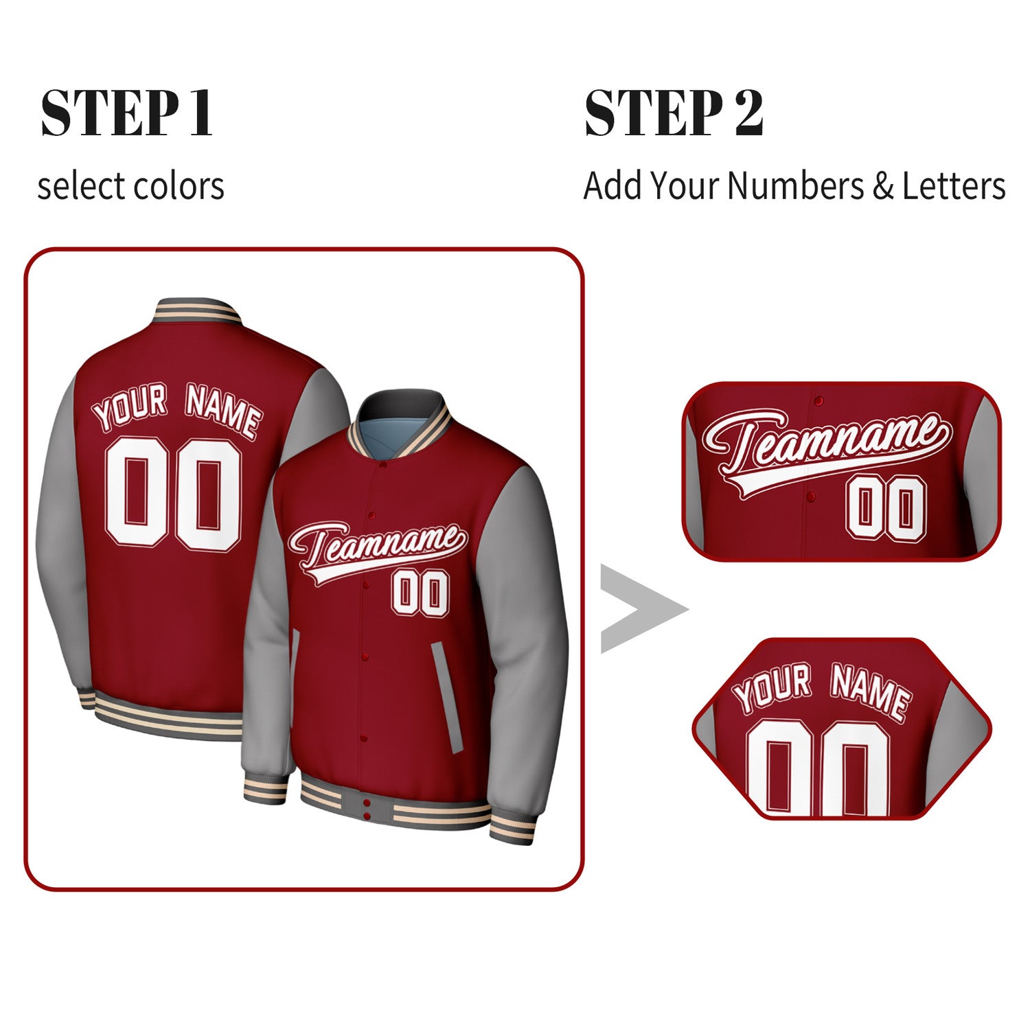 Custom Maroon & Gray Varsity Baseball Jacket | Personalized Jacket with Stitched Name & Number for Adult & Youth