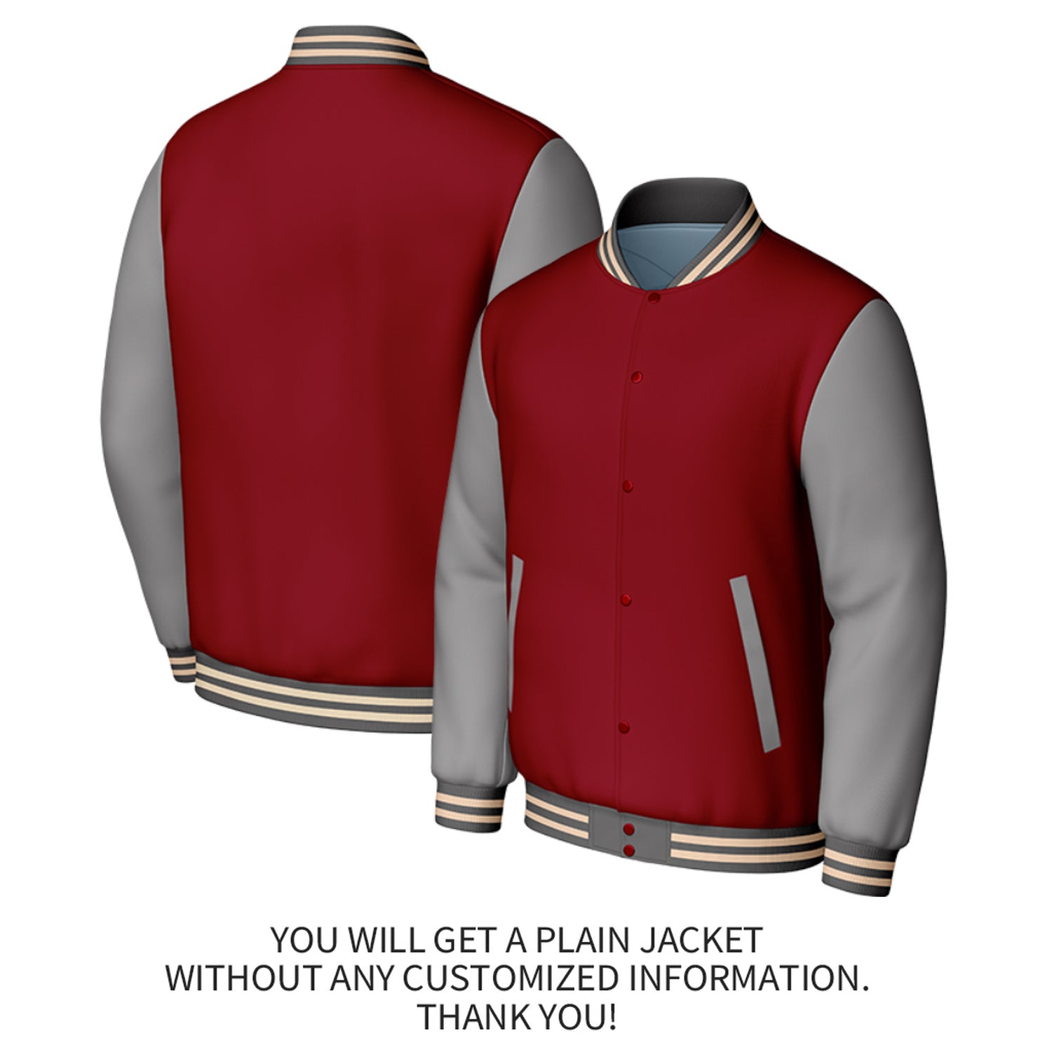 Custom Maroon & Gray Varsity Baseball Jacket | Personalized Jacket with Stitched Name & Number for Adult & Youth
