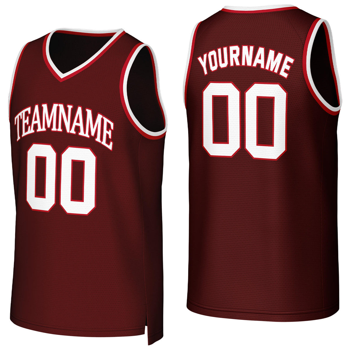 Custom maroon &amp; white basketball jersey by Vosoli | Personalized stitched team name, number &amp; logo | Breathable mesh sport jersey