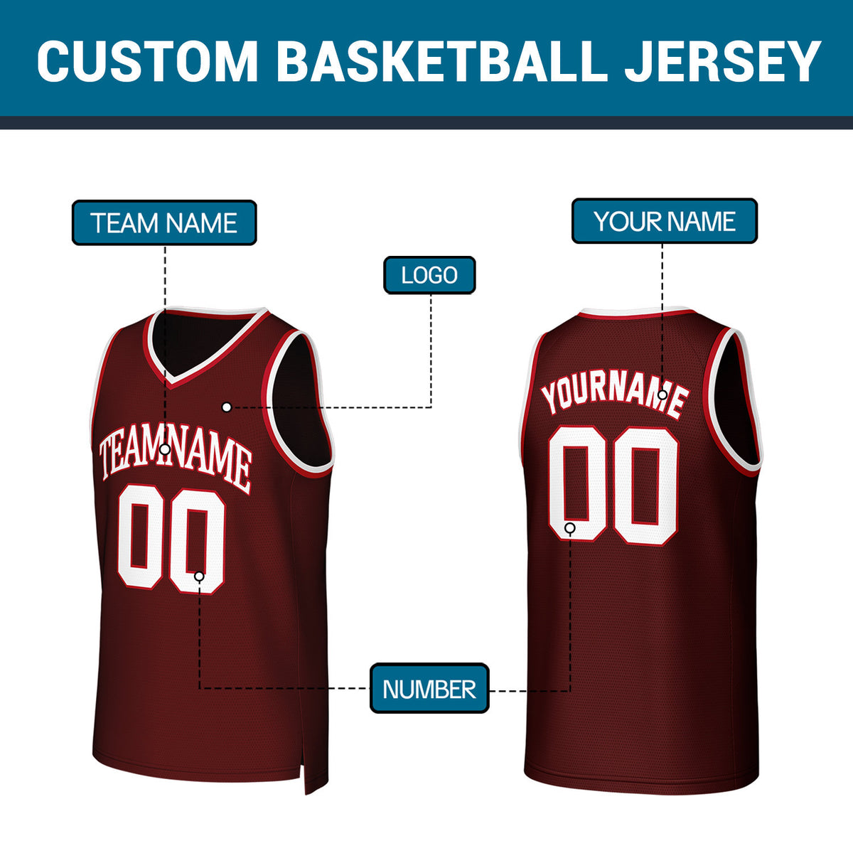 Custom Maroon White Stitched Basketball Jersey | Personalized Name Number Logo Mesh Sports Jersey
