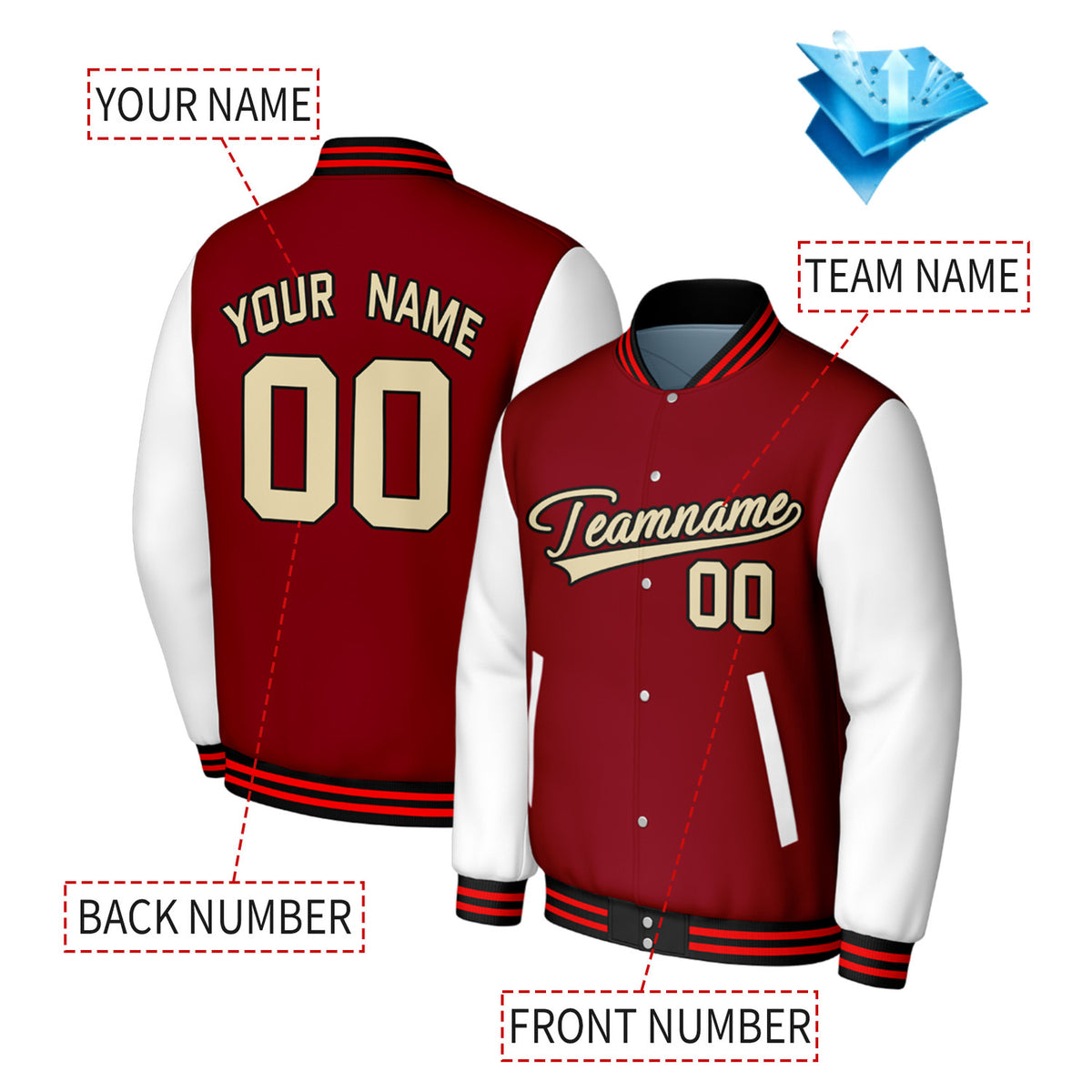Custom Maroon & White Varsity Baseball Jacket | Personalized Jacket with Stitched Name & Number for Adult & Youth