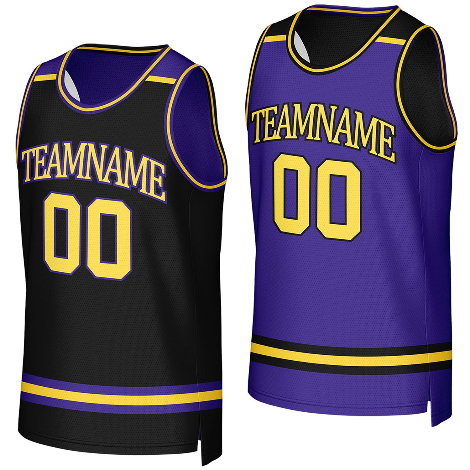 custom men's basketball jerseys black purple reversible by Vosoli, Personalized team name, number & logo.