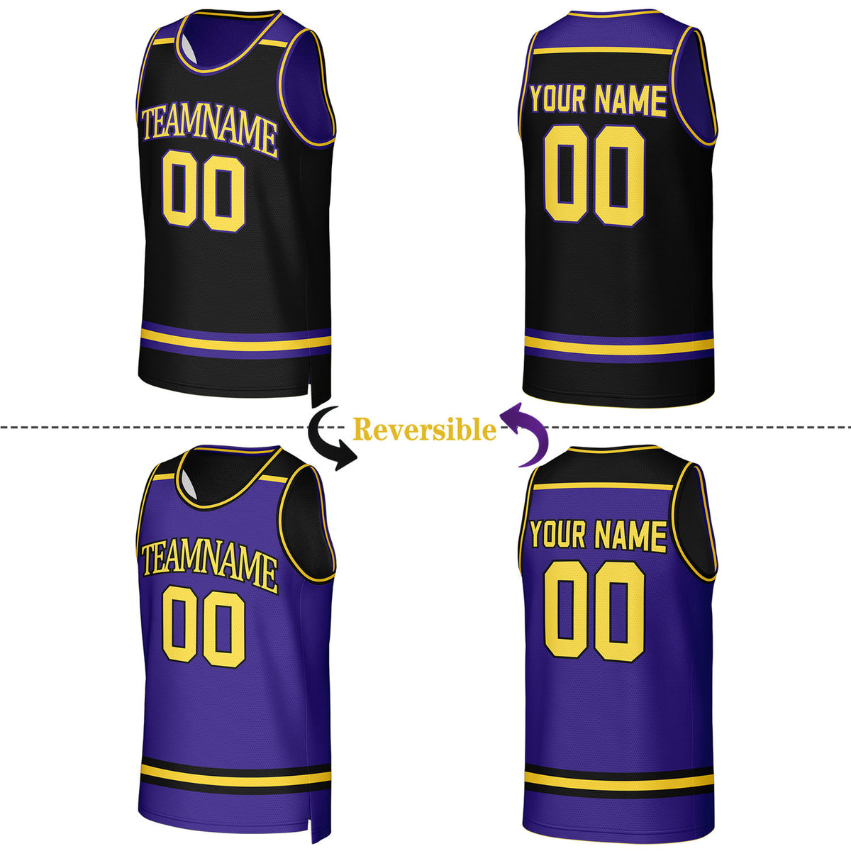 Custom Black & Purple Reversible Basketball Jersey | Personalized Team Jerseys for Adult & Youth