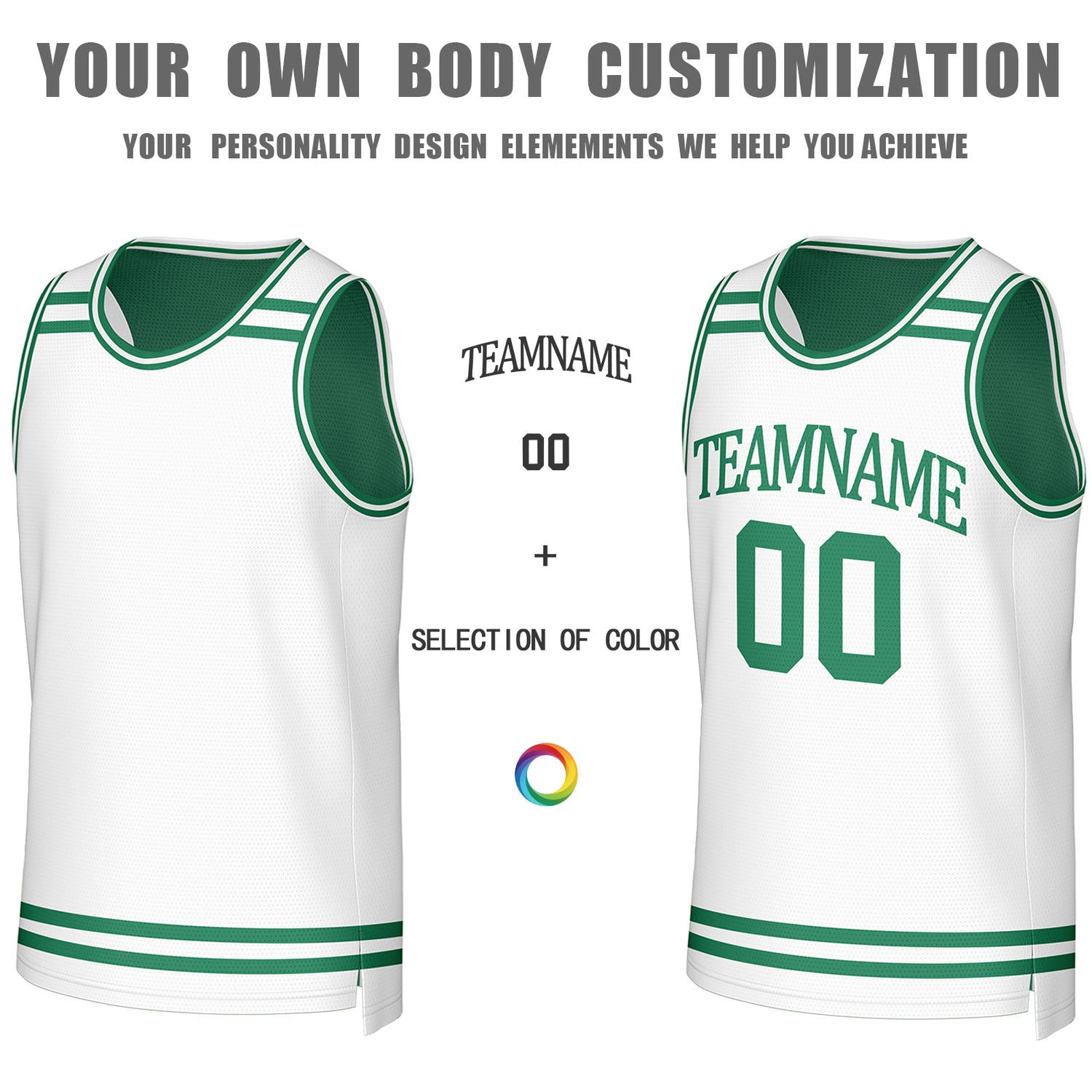 Custom Green & White Striped Reversible Basketball Jersey | Personalized Team Jerseys with Name, Number & Logo