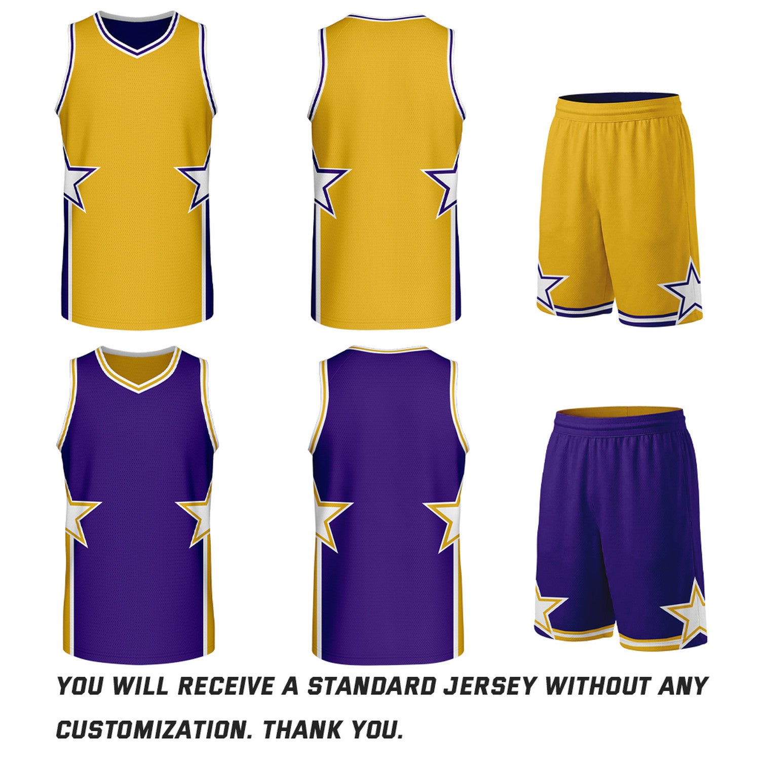 Custom Gold & Purple Star Reversible Basketball Uniform Set | Breathable Mesh Jersey & Shorts