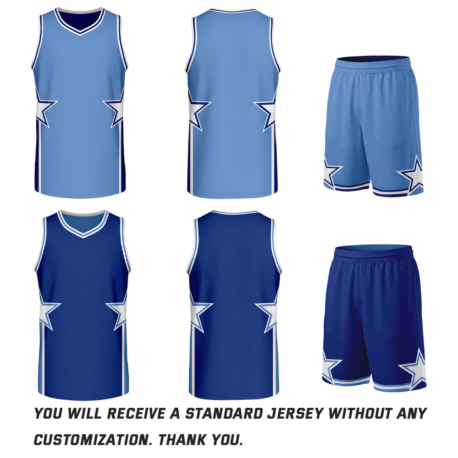 Custom Light Blue & Navy Star Reversible Basketball Uniform Set | Breathable Mesh Jersey & Shorts