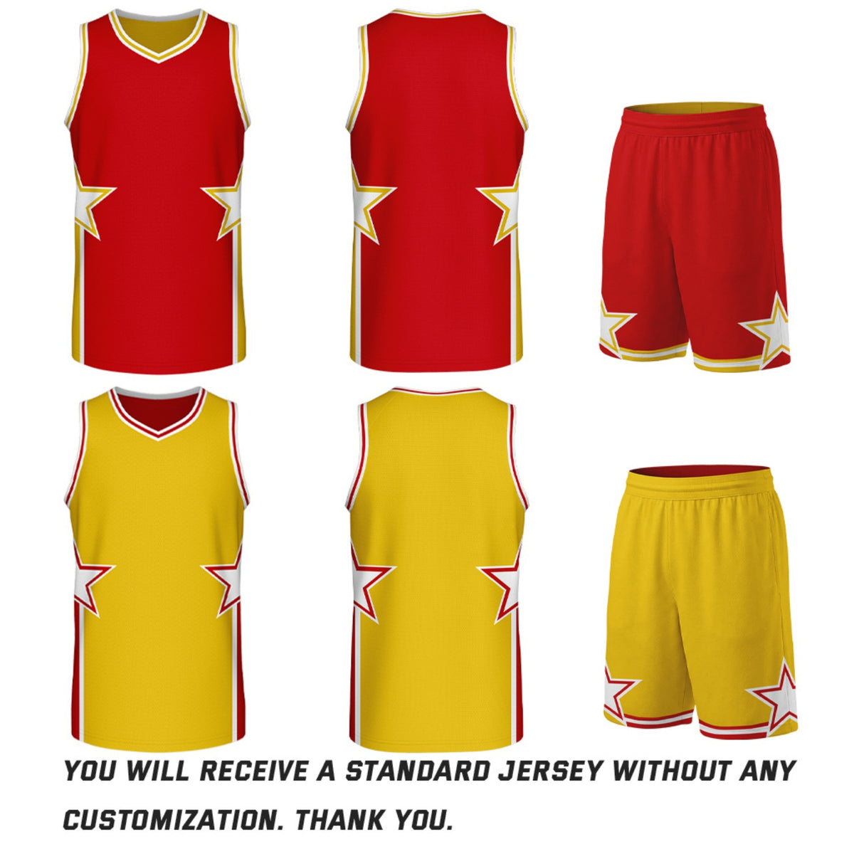 Custom Red & Gold Star Reversible Basketball Uniform Set | Breathable Mesh Jersey & Shorts