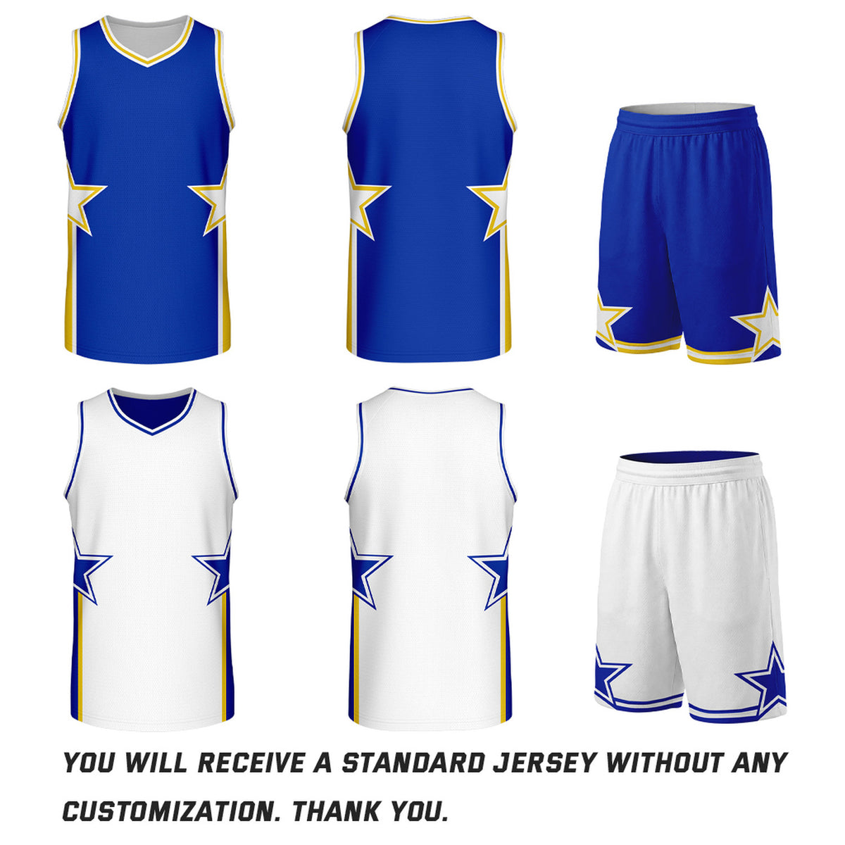Custom Royal Blue & White Star Reversible Basketball Uniform Set | Breathable Mesh Jersey & Shorts