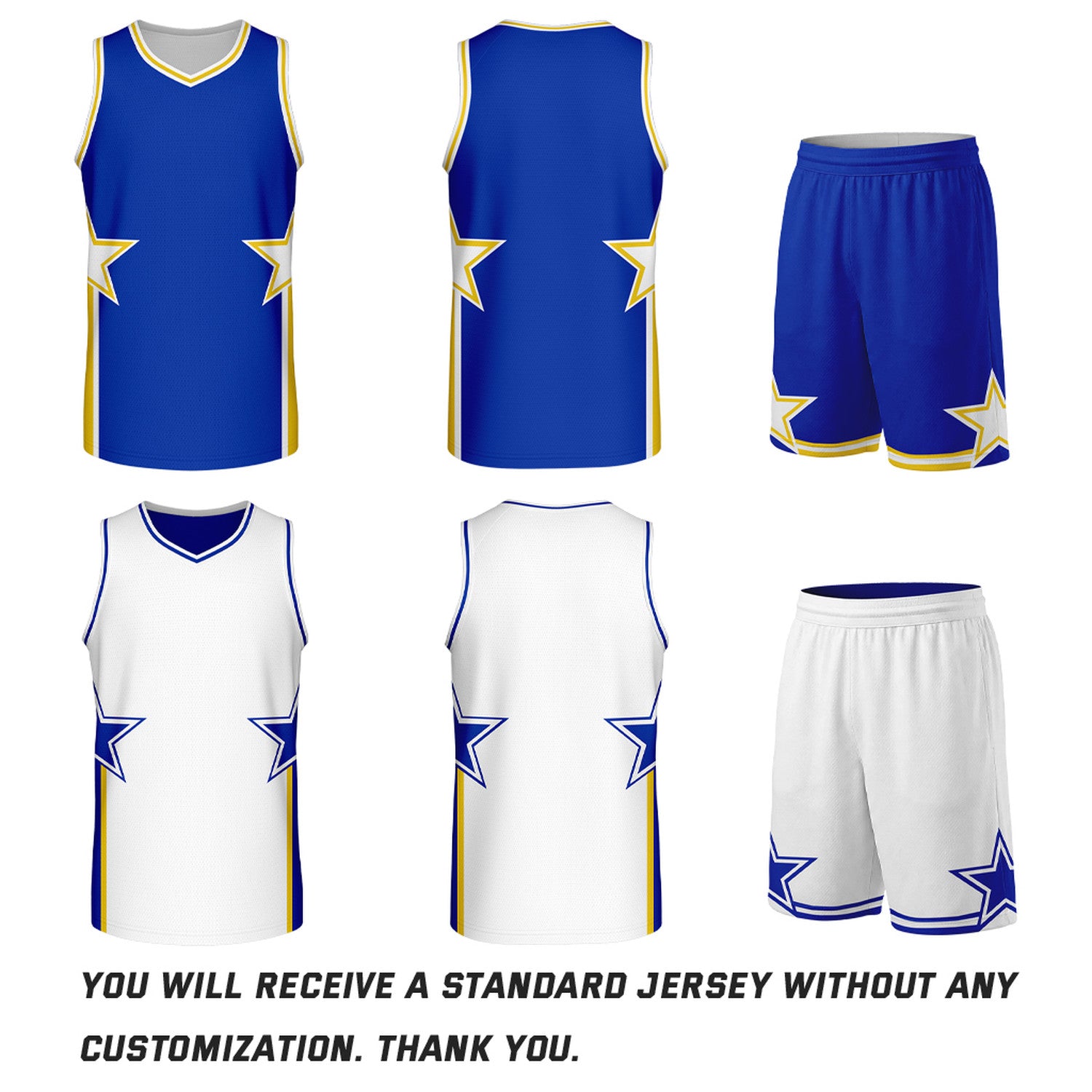 Custom Royal Blue & White Star Reversible Basketball Uniform Set | Breathable Mesh Jersey & Shorts