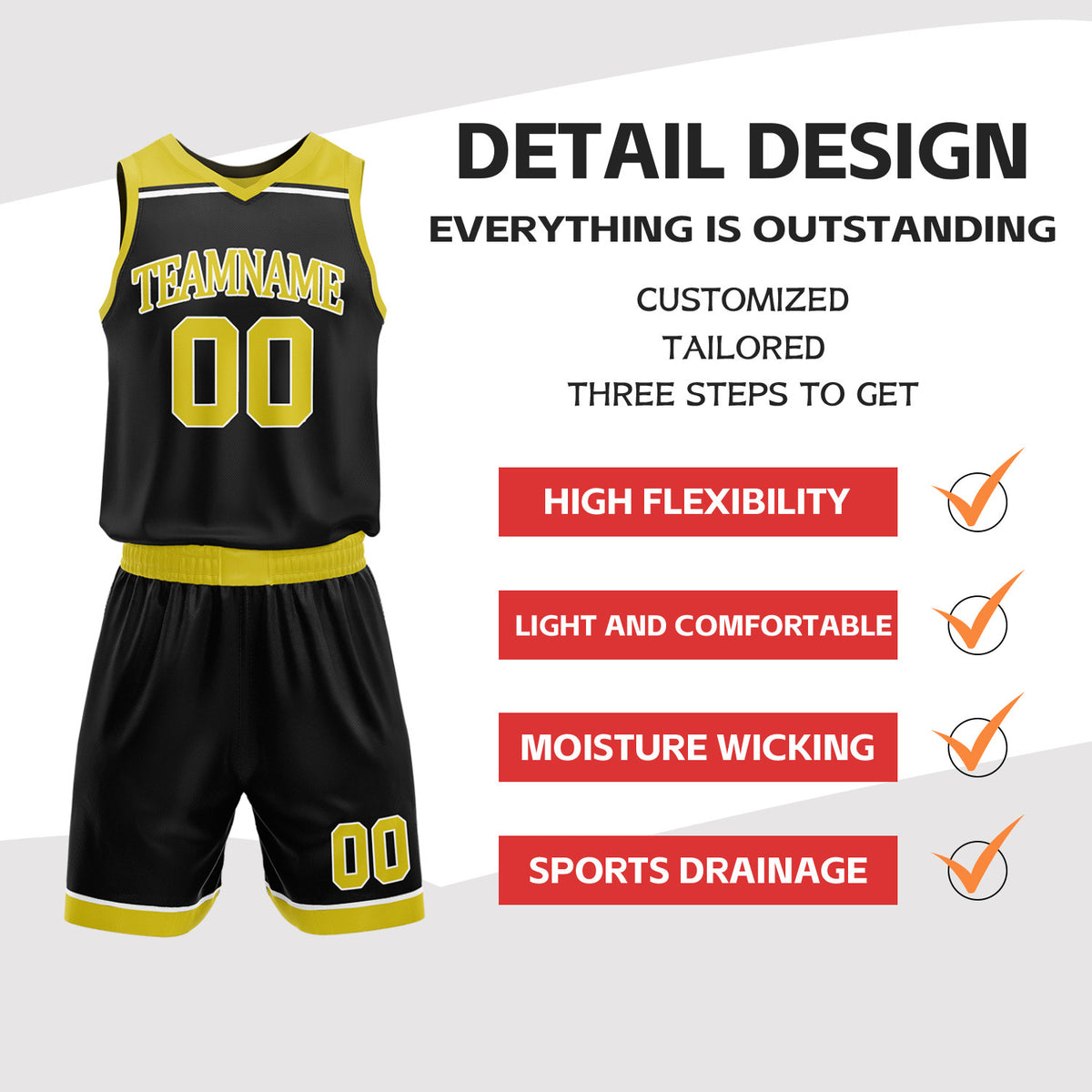 Custom Black & Gold Double Sided Basketball Jersey Set | Wholesale Team Uniform