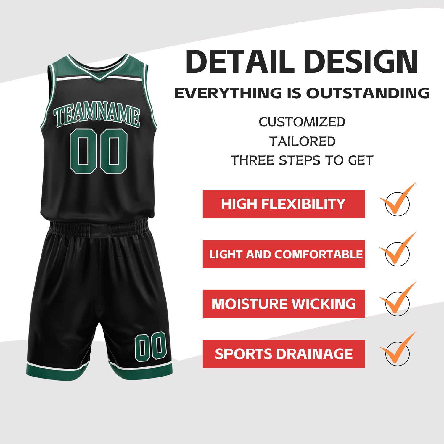 Custom Forest Green & Black Double Sided Basketball Jersey Set | Wholesale Team Uniform