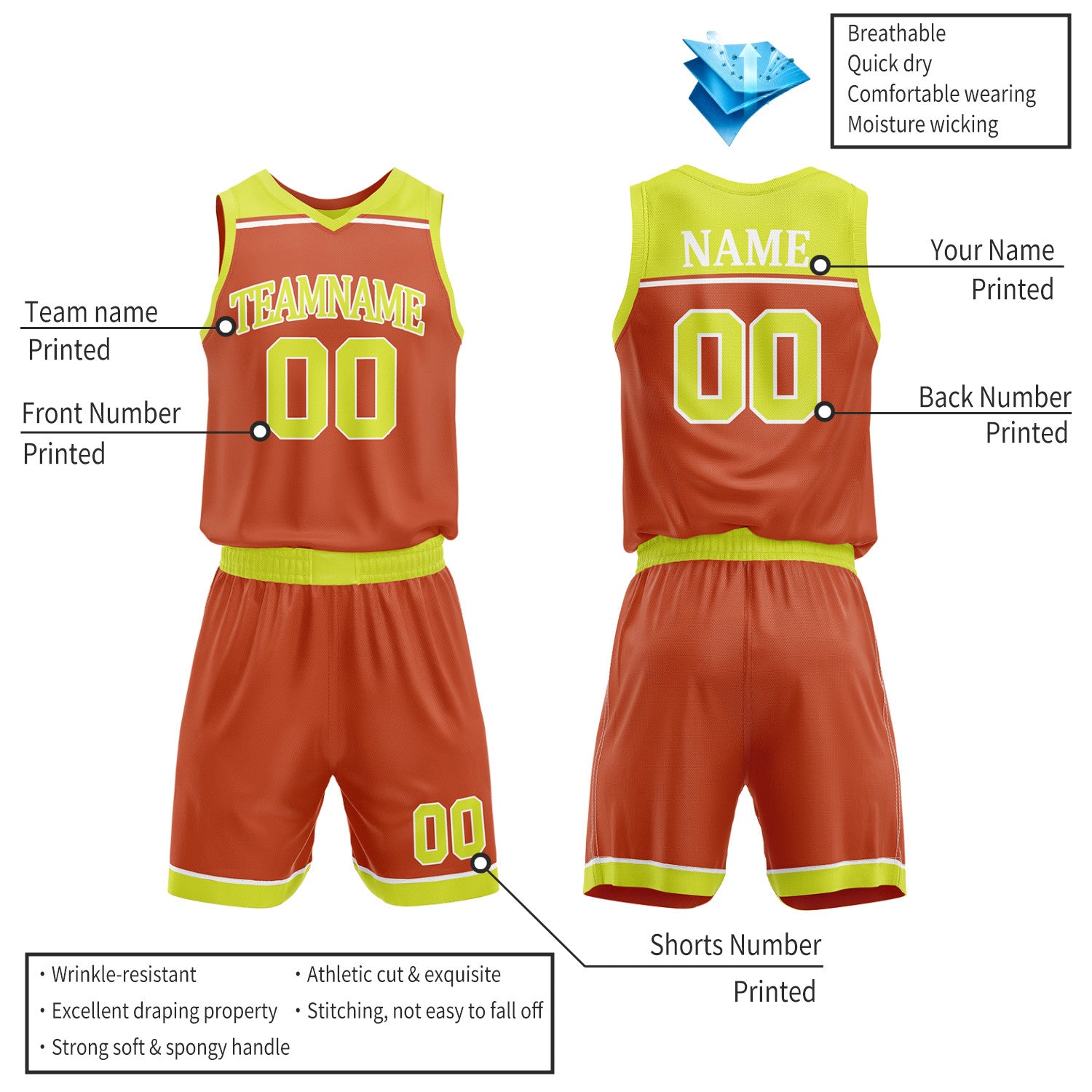 Custom Orange & Neon Yellow Double Sided Basketball Jersey Set | Wholesale Team Uniform