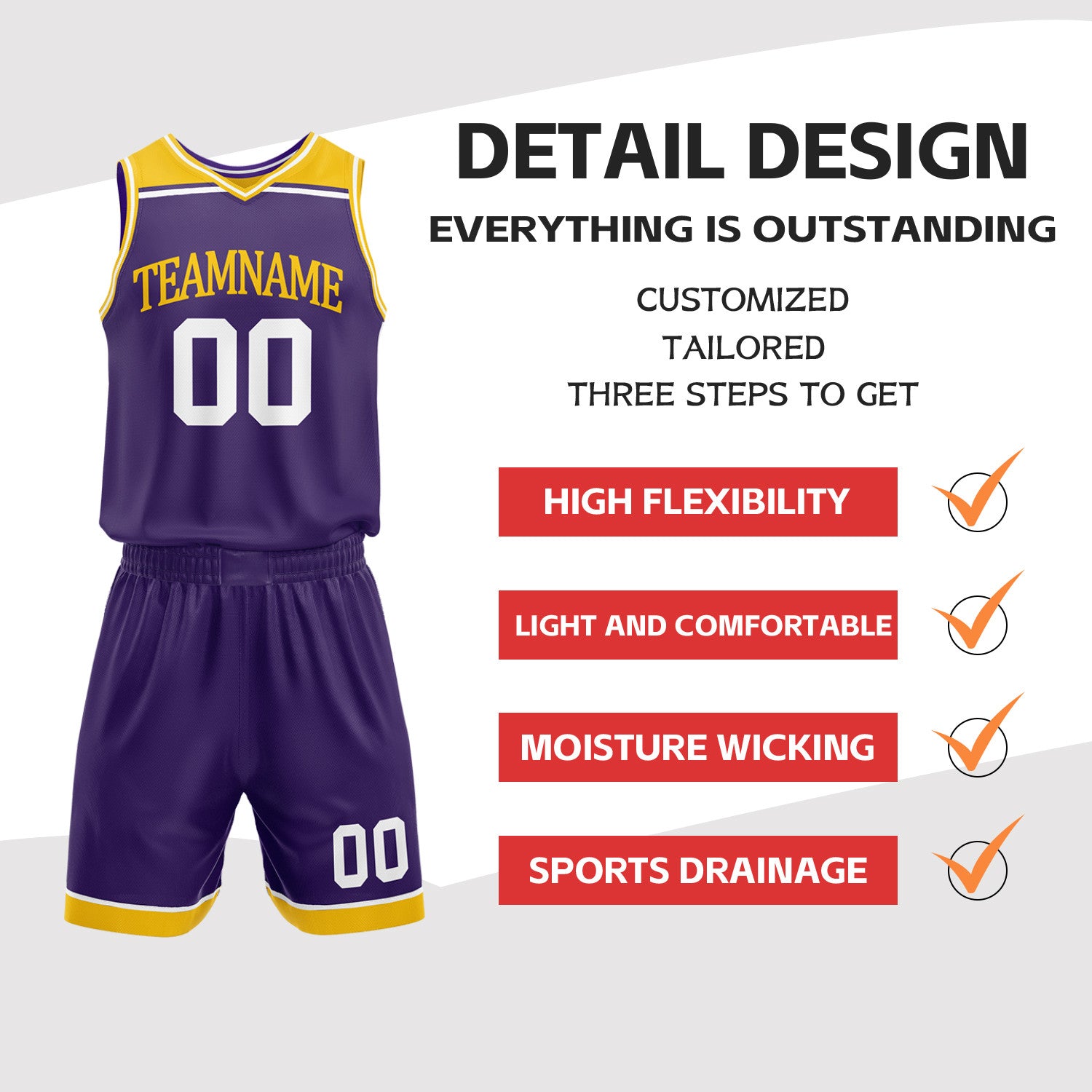 Custom Purple & Gold Double Sided Basketball Jersey Set | Wholesale Team Uniform