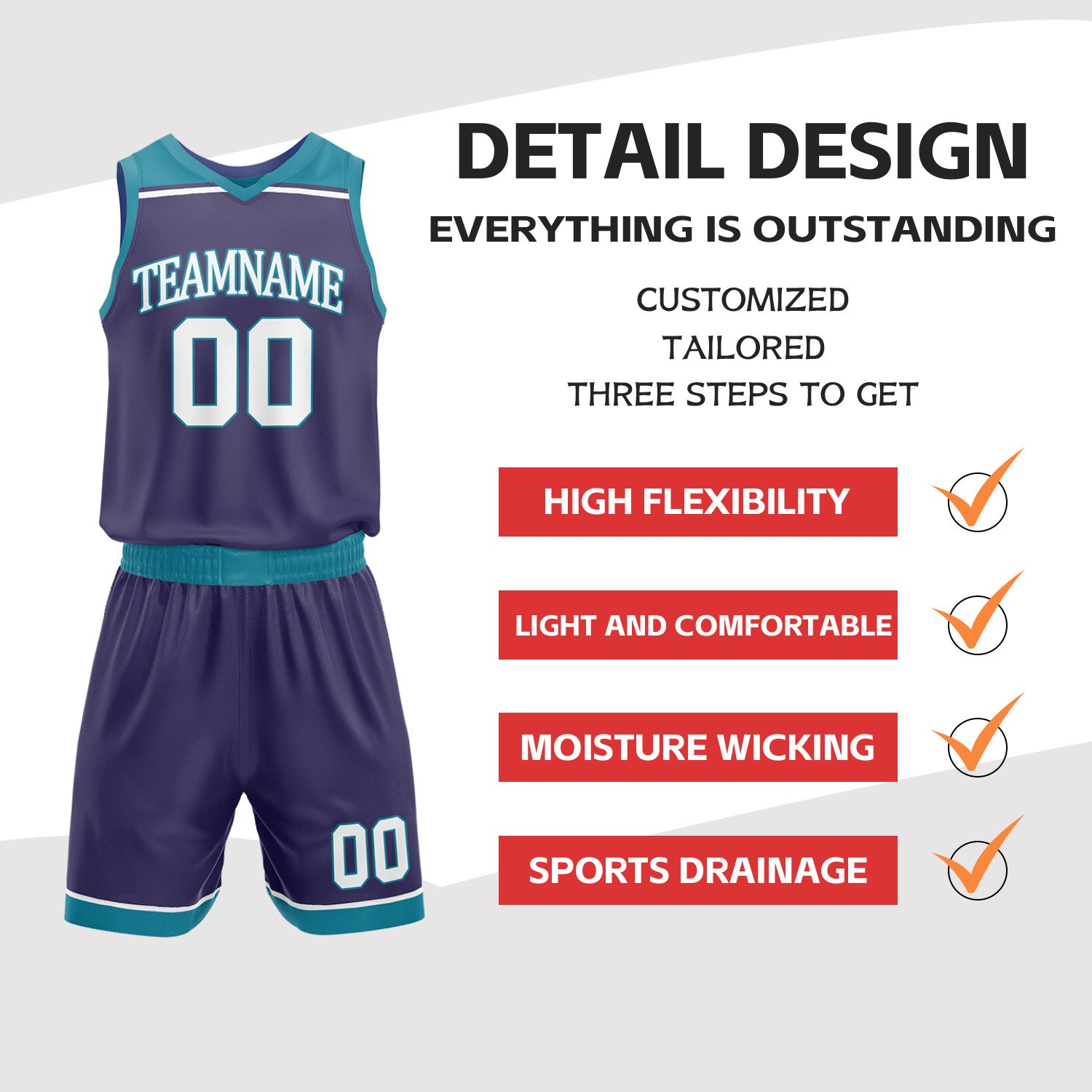 Custom Purple & Teal Double Sided Basketball Jersey Set | Wholesale Team Uniform
