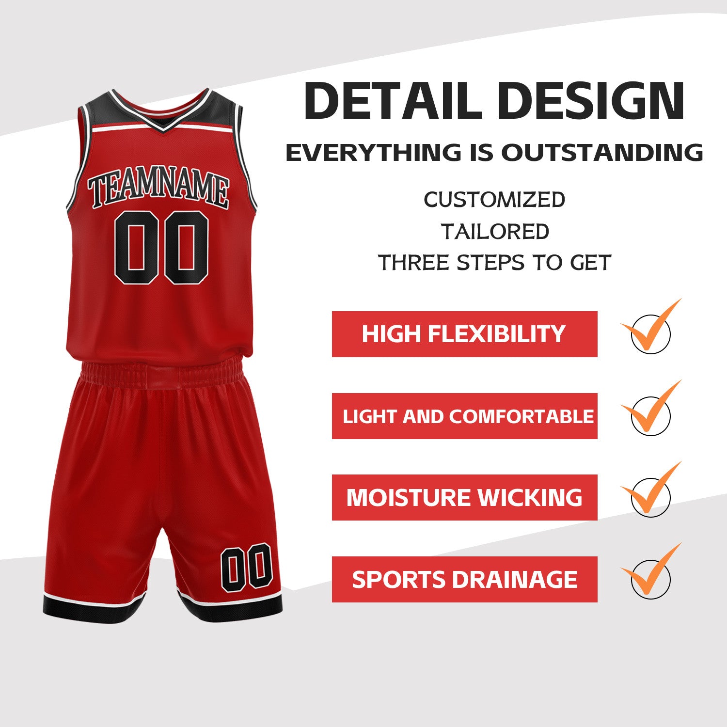 Custom Red & Black Double Sided Basketball Jersey Set | Wholesale Team Uniform