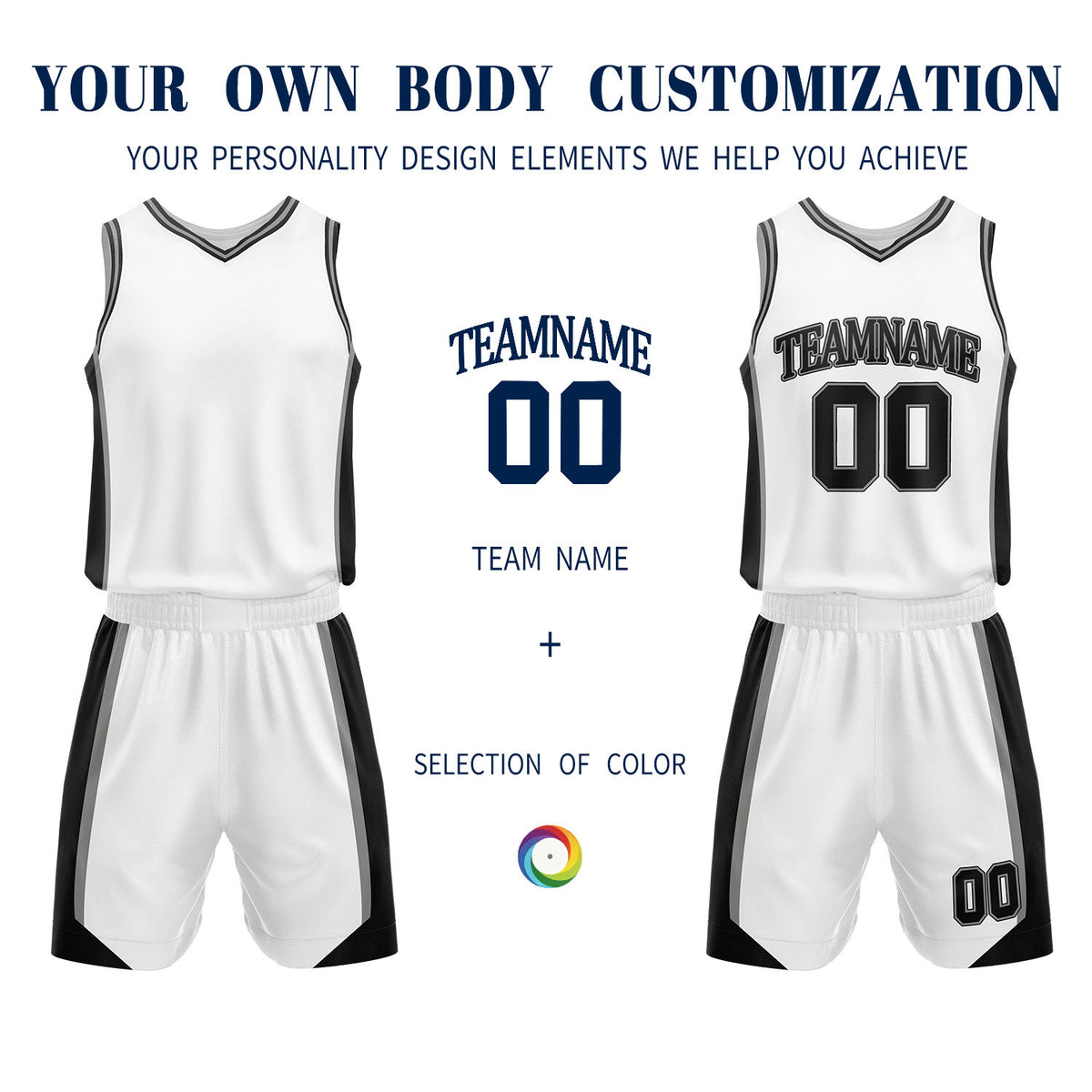 Custom White & Black Basketball Uniform Set | Personalized Team Jersey & Shorts