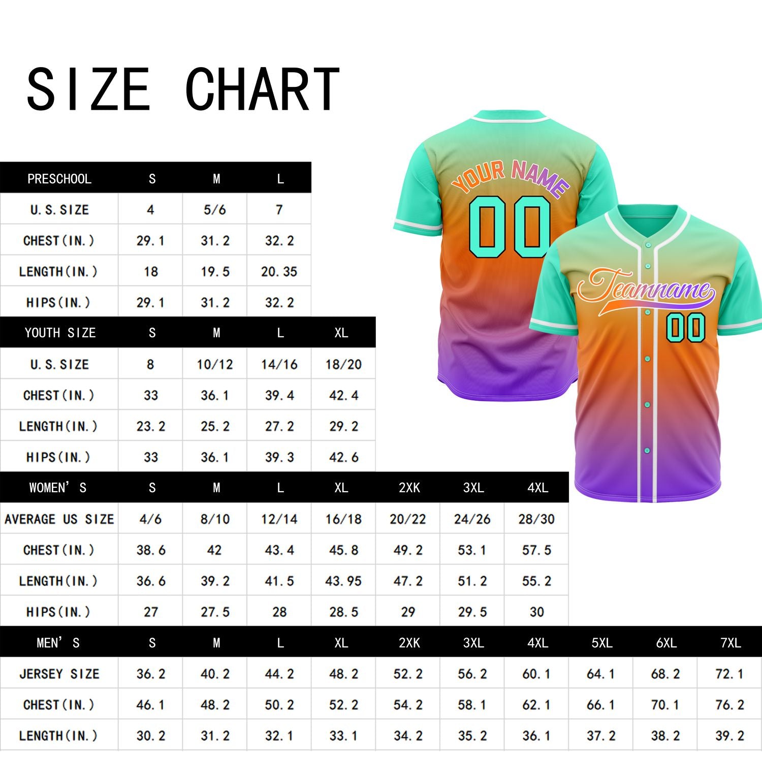 Custom Mint and Orange Gradient Baseball Jersey - Personalized Multi-Color Team Uniforms