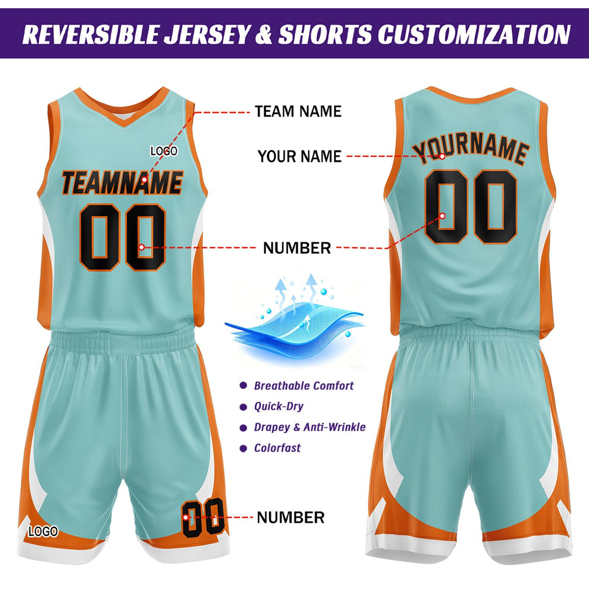 Custom Mint White Reversible Basketball Jersey Set | Personalized Name Number Mesh Sports Uniform