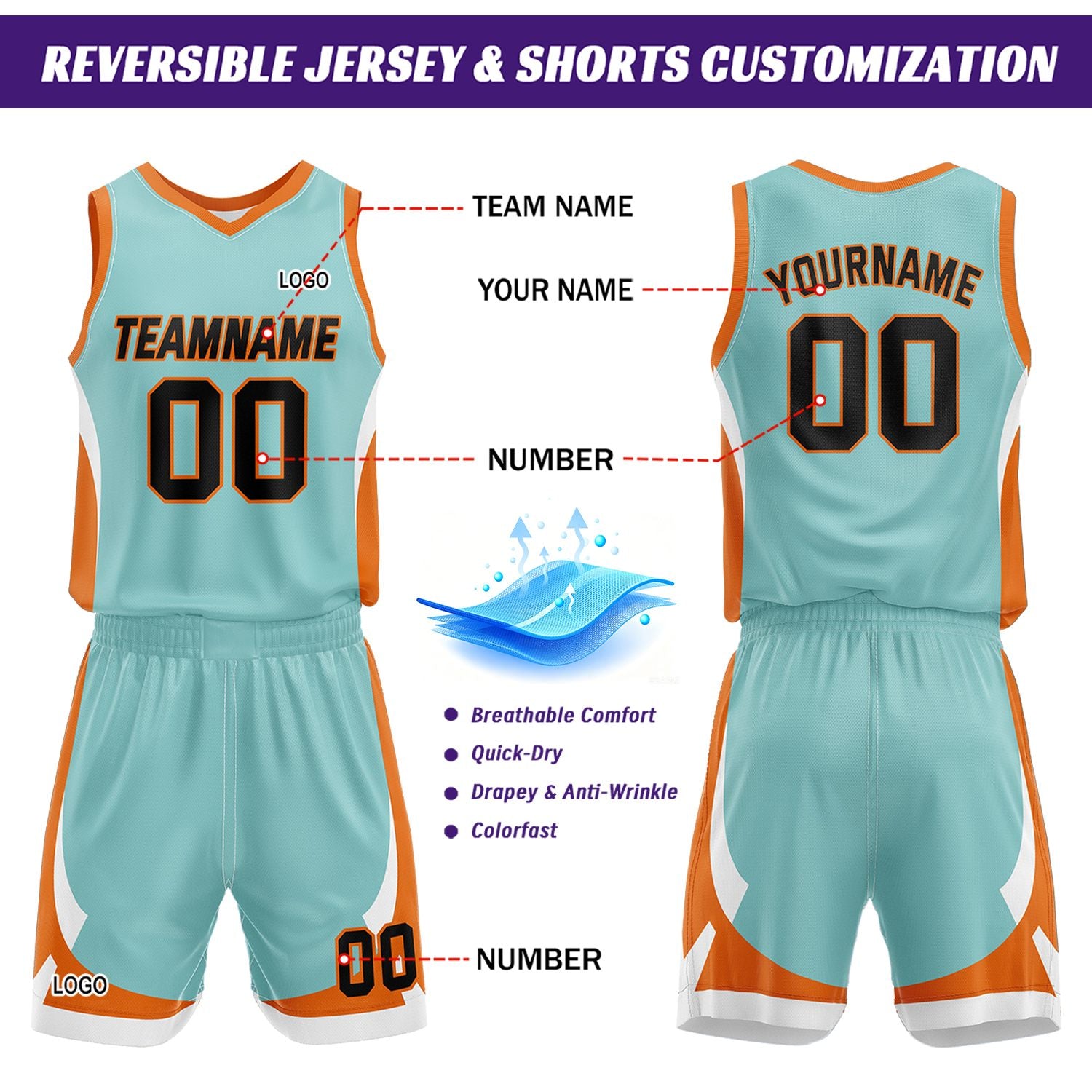 Custom Mint White Reversible Basketball Jersey Set | Personalized Name Number Mesh Sports Uniform