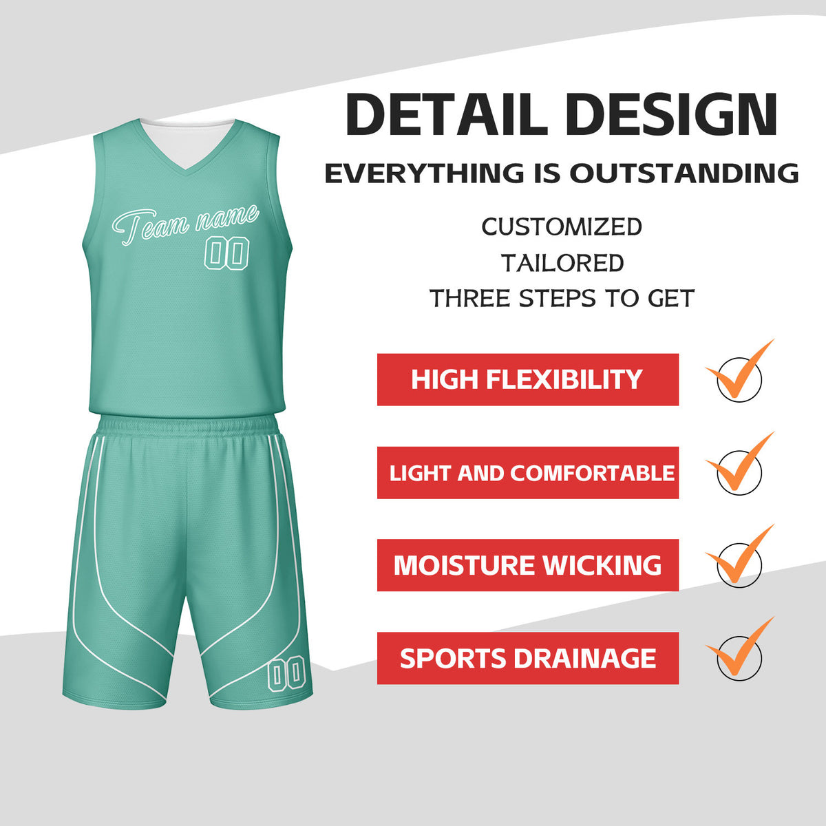 Custom Mint & White Reversible Basketball Jersey Shorts Set | Personalized Team Uniform