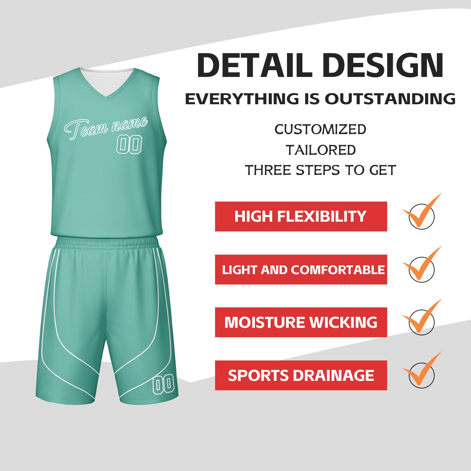 Custom Mint & White Reversible Basketball Jersey Shorts Set | Personalized Team Uniform