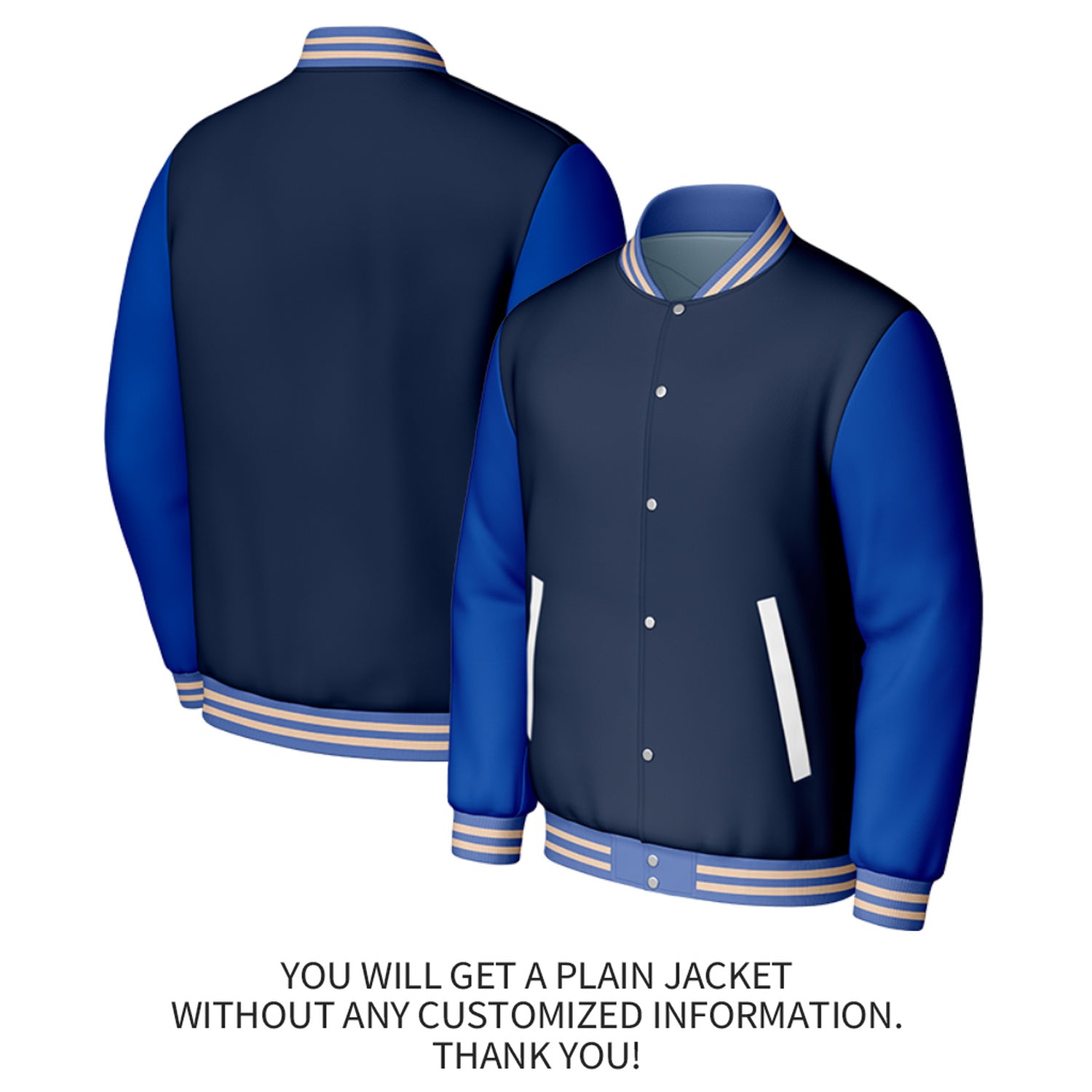 Custom Navy & Blue Varsity Baseball Jacket | Personalized Jacket with Stitched Name & Number for Adult & Youth